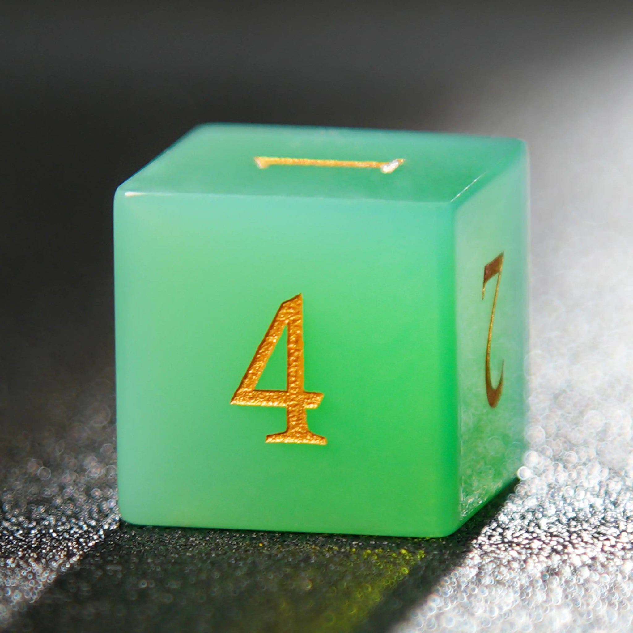Green Opal D&D Gemstone Dice Set + Gold Numbers - Bear Dice