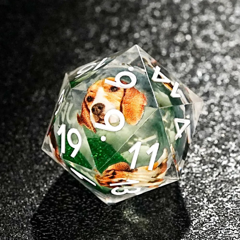 Green Resin D&D Dice Set - Beagle Design - Bear Dice
