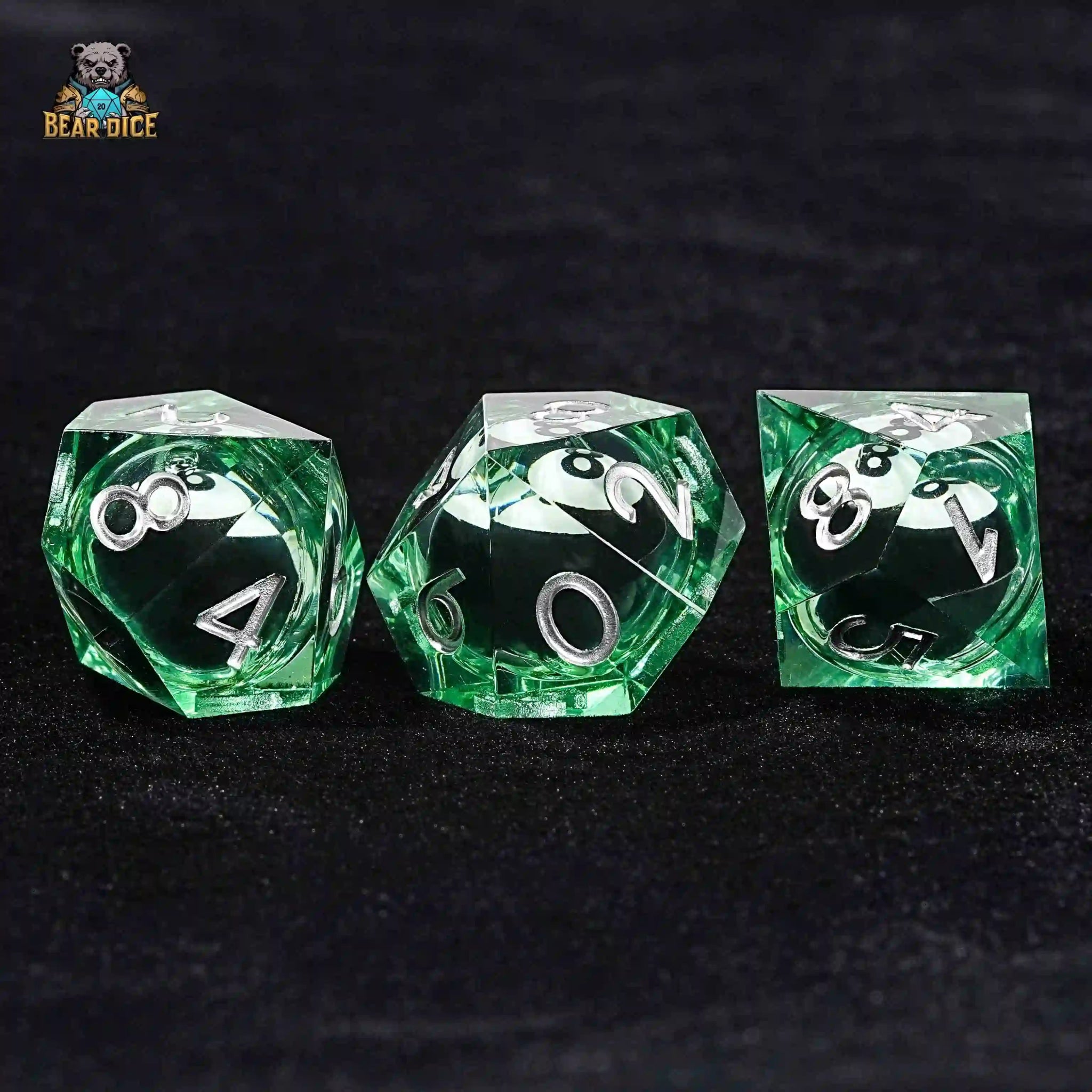 Green Transparent Resin 10 Sided Dice - Delicate Billiards Liquid Core D10 - Bear Dice