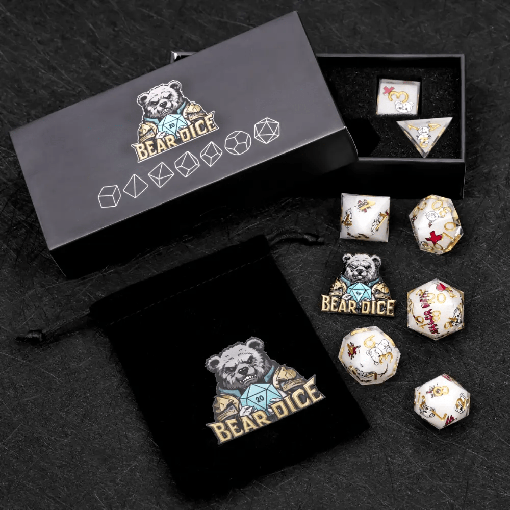 Halloween Killer Bear themed resin dice set with gold numbers - Bear Dice