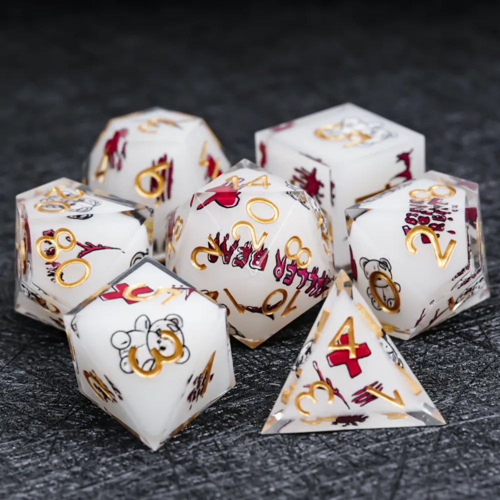 Halloween Killer Bear themed resin dice set with gold numbers - Bear Dice