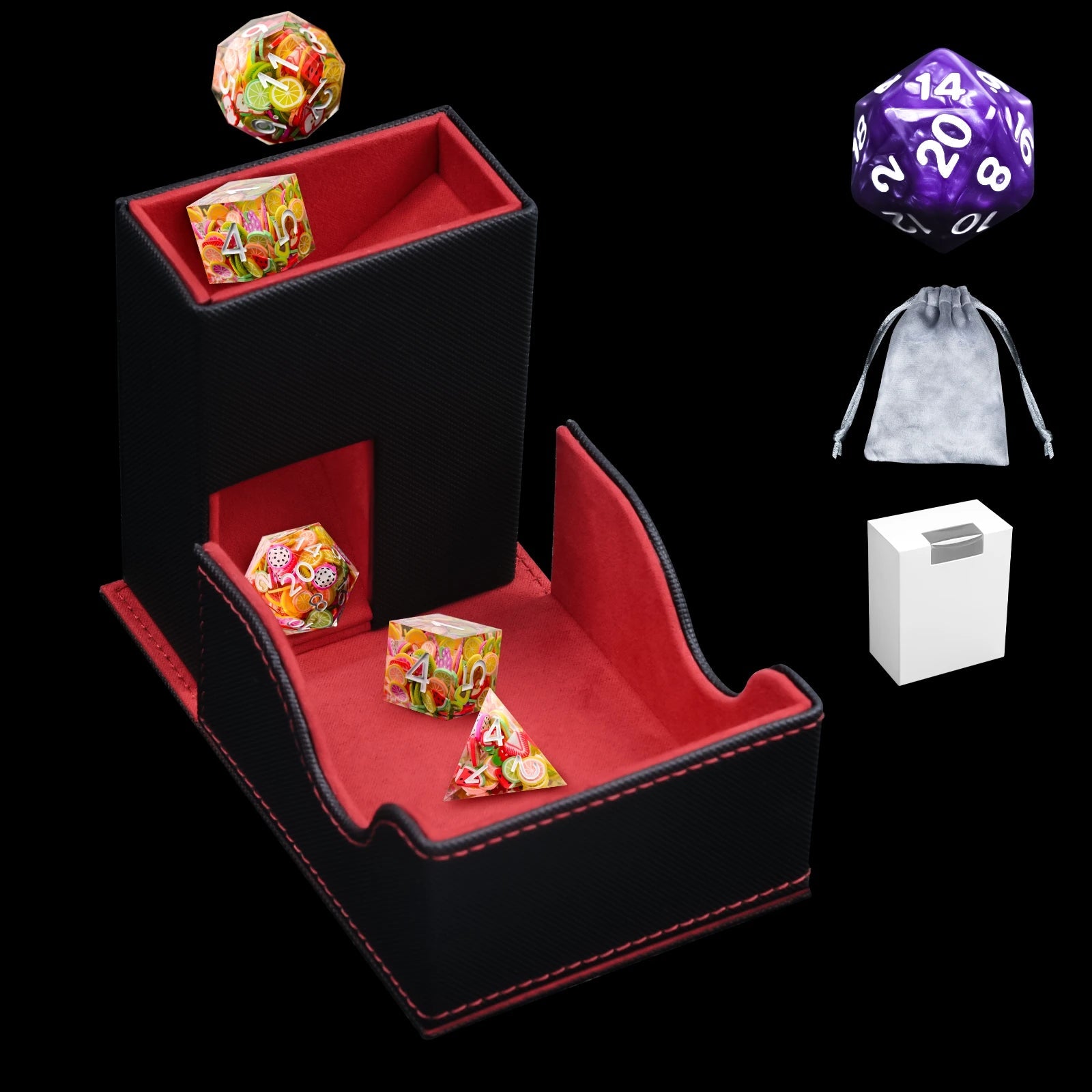 High - quality leather dice tower, creative DND dice, drawstring dice storage bag gift box - Bear Dice