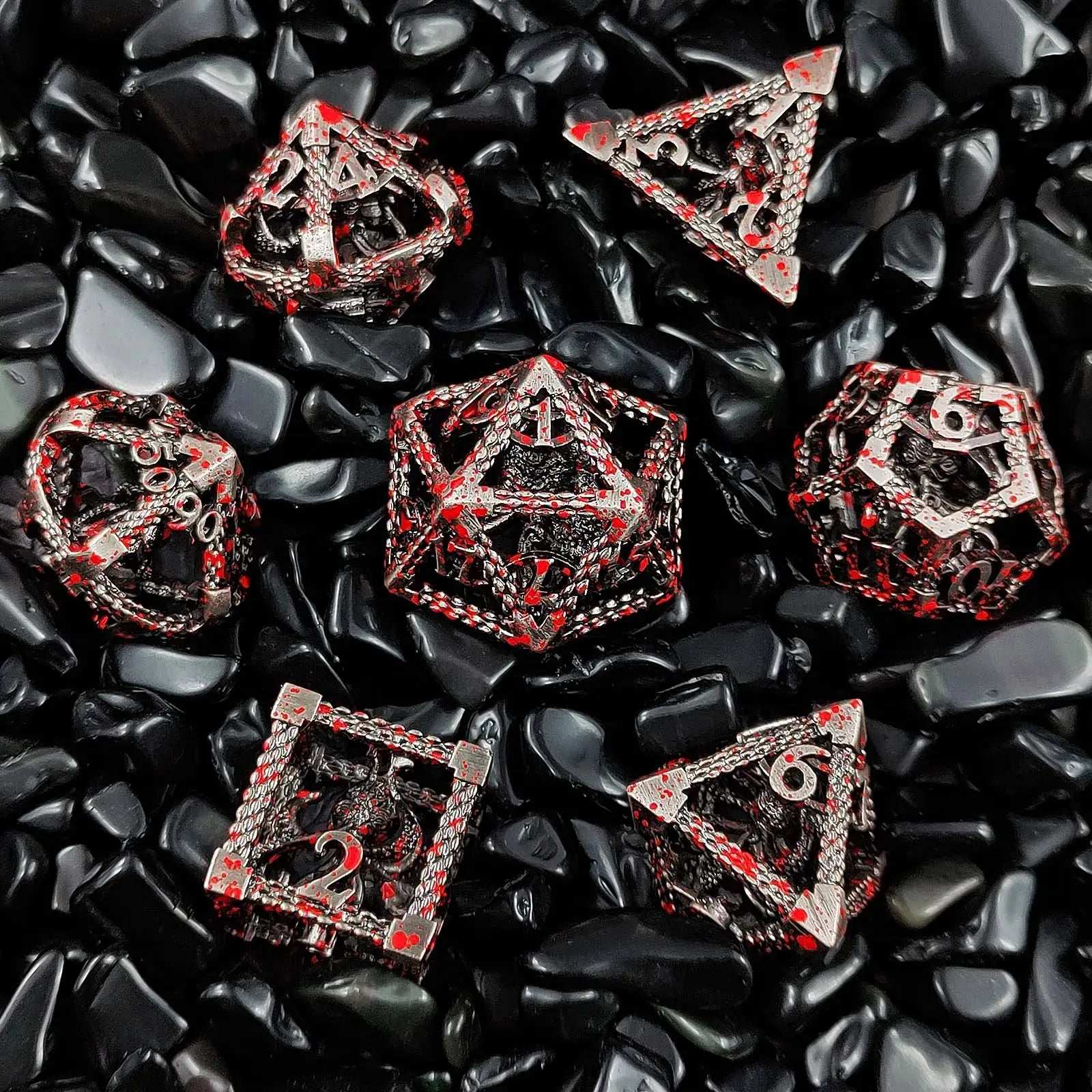 Hollow Metal DND Octopus Monster Dice Set Bloodstain - Bear Dice