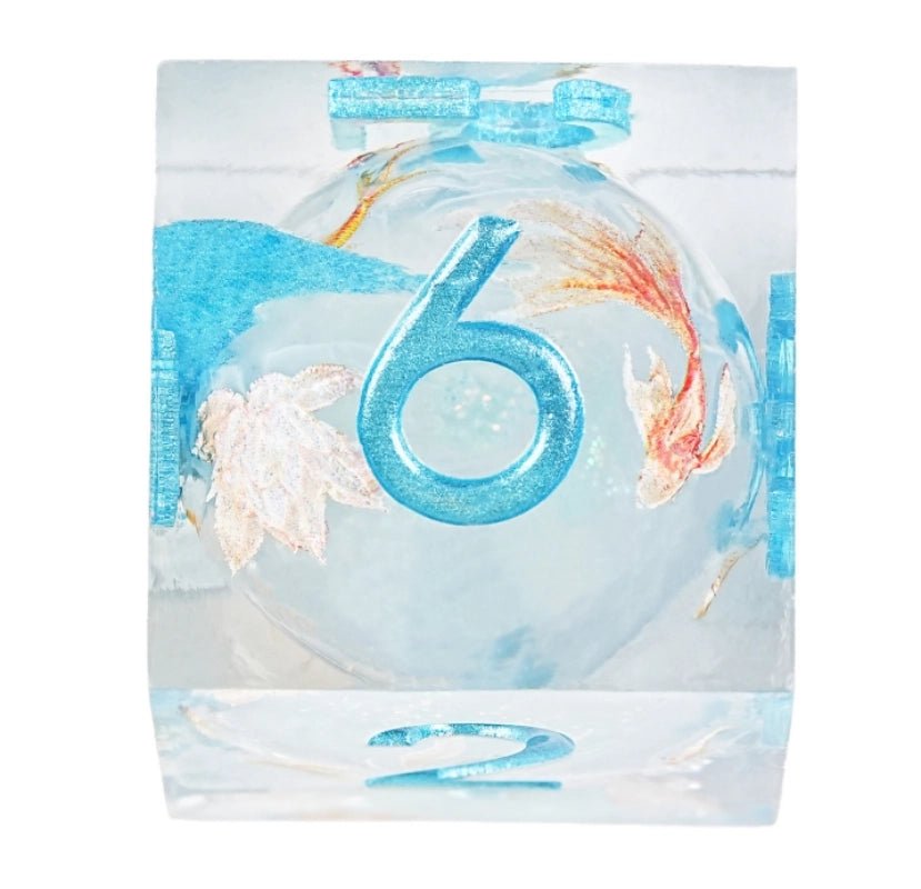 Ice Blue Koi Liquid Core Resin RPG Dice Set - Bear Dice