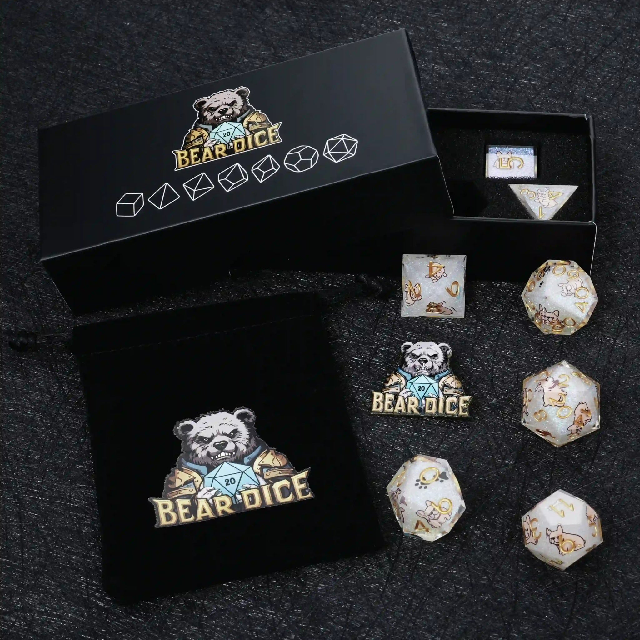 Kickstarter Dice – Canine Legends French Bulldog Resin DND Dice Set | Cute Guardian Dice for RPG Adventures - Bear Dice