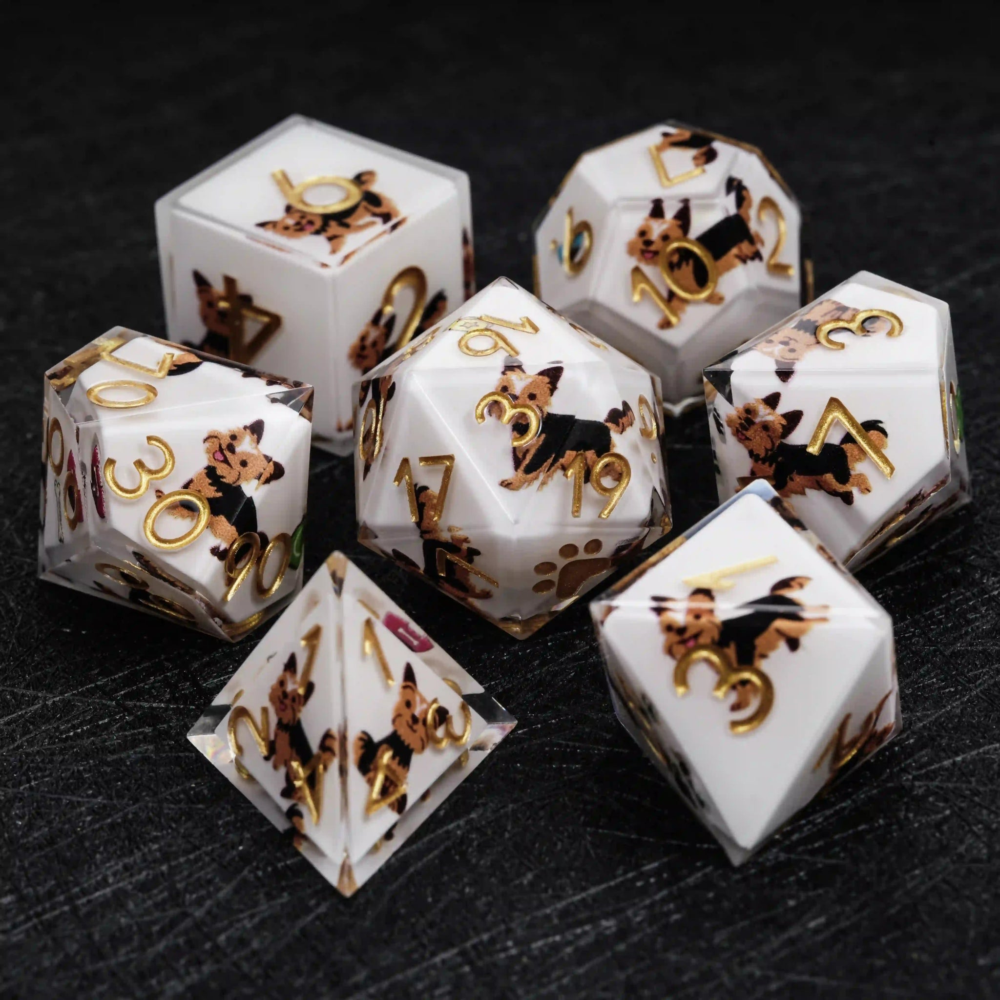 Kickstarter Dice – Canine Legends Yorkie Resin DND Dice Set - Bear Dice