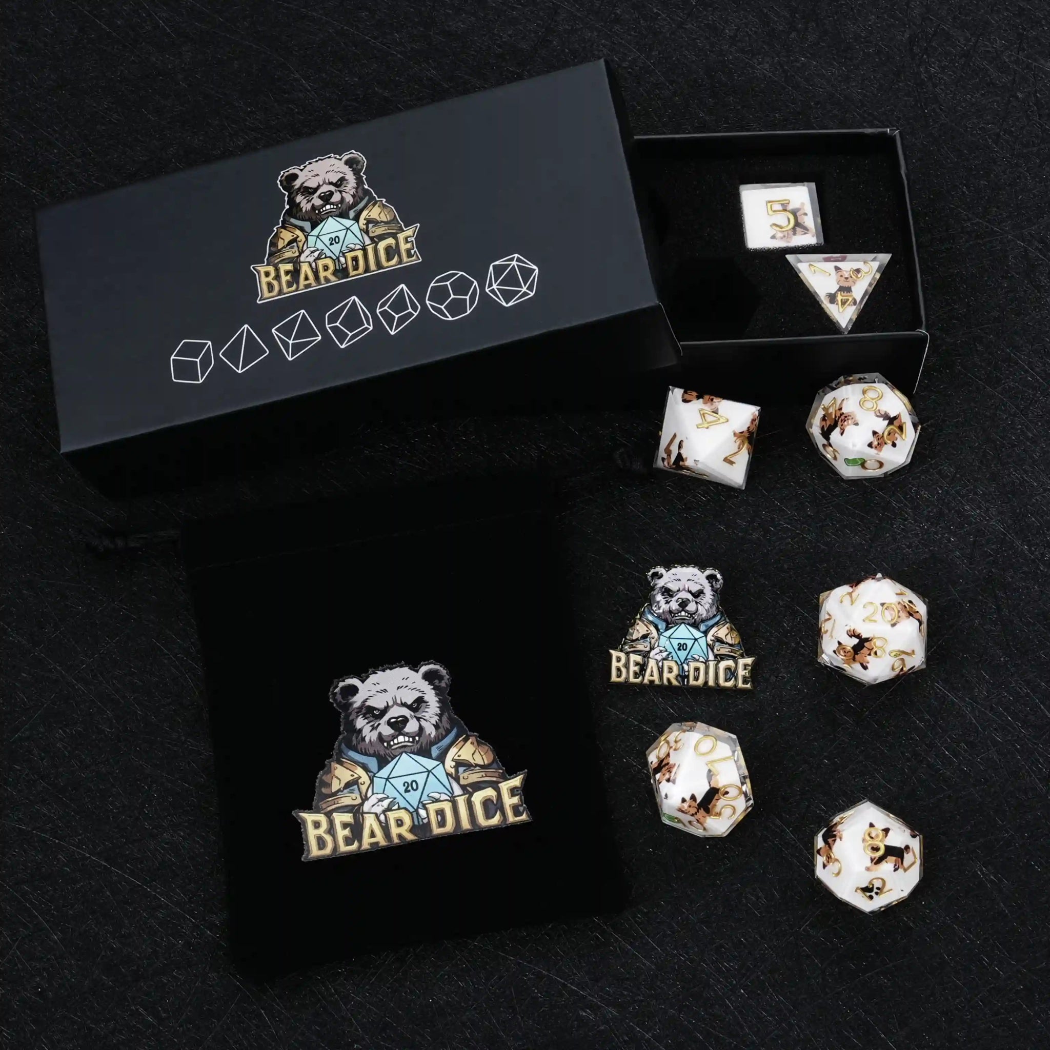 Kickstarter Dice – Canine Legends Yorkie Resin DND Dice Set - Bear Dice