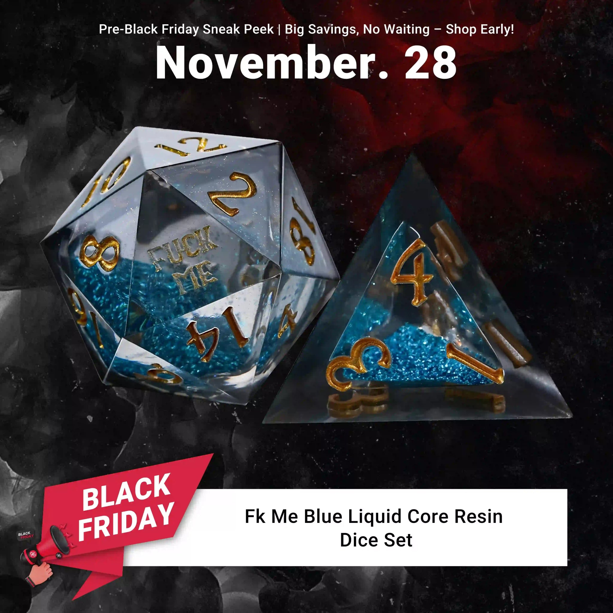 Kickstarter Dice - Fk You Blue Liquid Core Resin Dice Set - Bear Dice