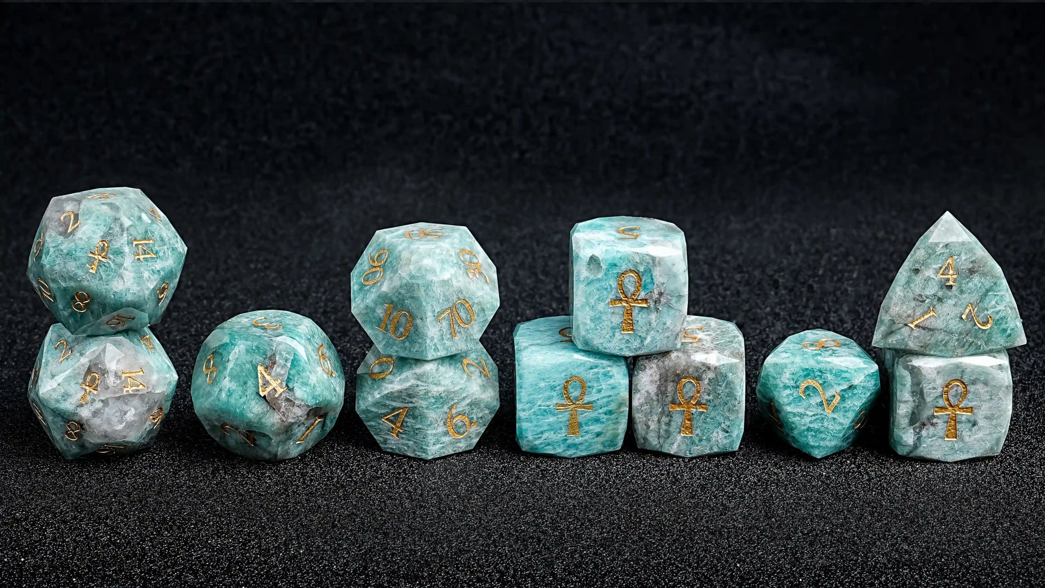Kickstarter Dice - Natural Amazonite DND Gemstone Dice Set - Key of Life - Bear Dice