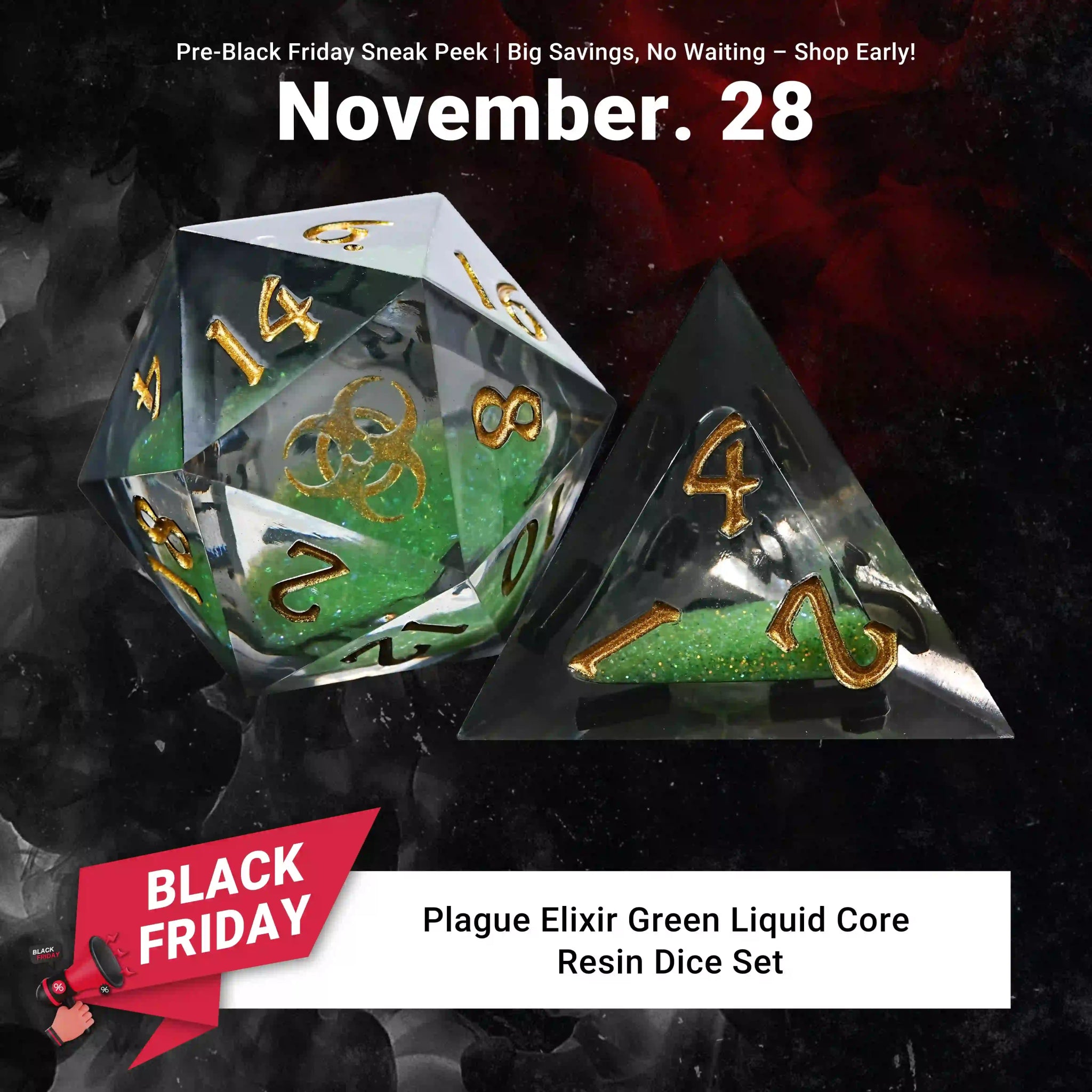 Kickstarter Dice - Plague Elixir Green Liquid Core Resin Dice Set - Bear Dice