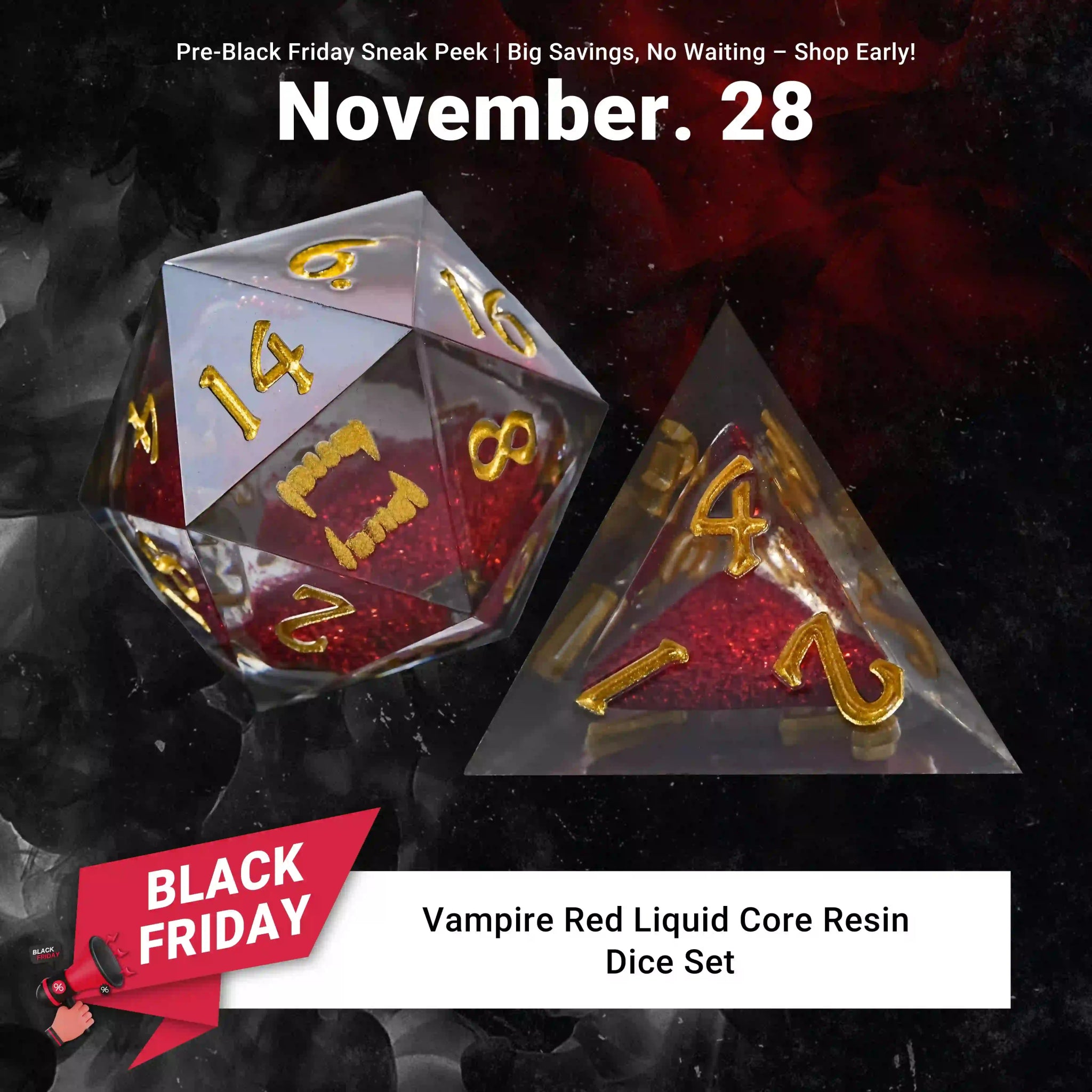 Kickstarter Dice - Vampire Red Liquid Core Resin Dice Set - Bear Dice