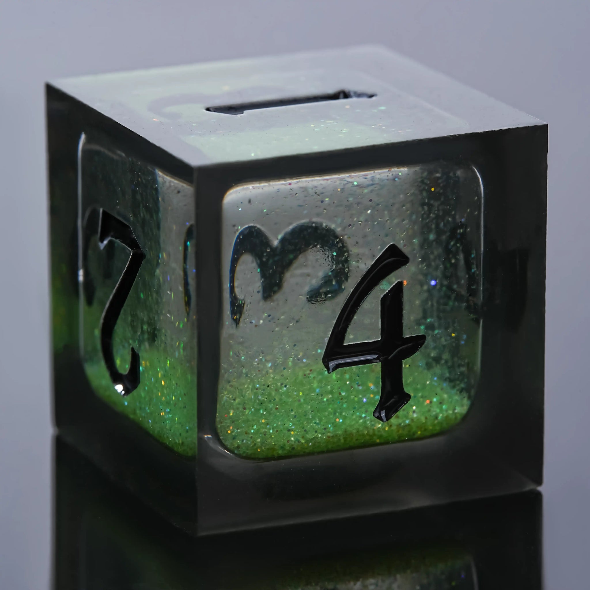 Kickstarter Dice - Plague Elixir Green Liquid Core Resin DND D6 Dice with Black Text | Bear Dice