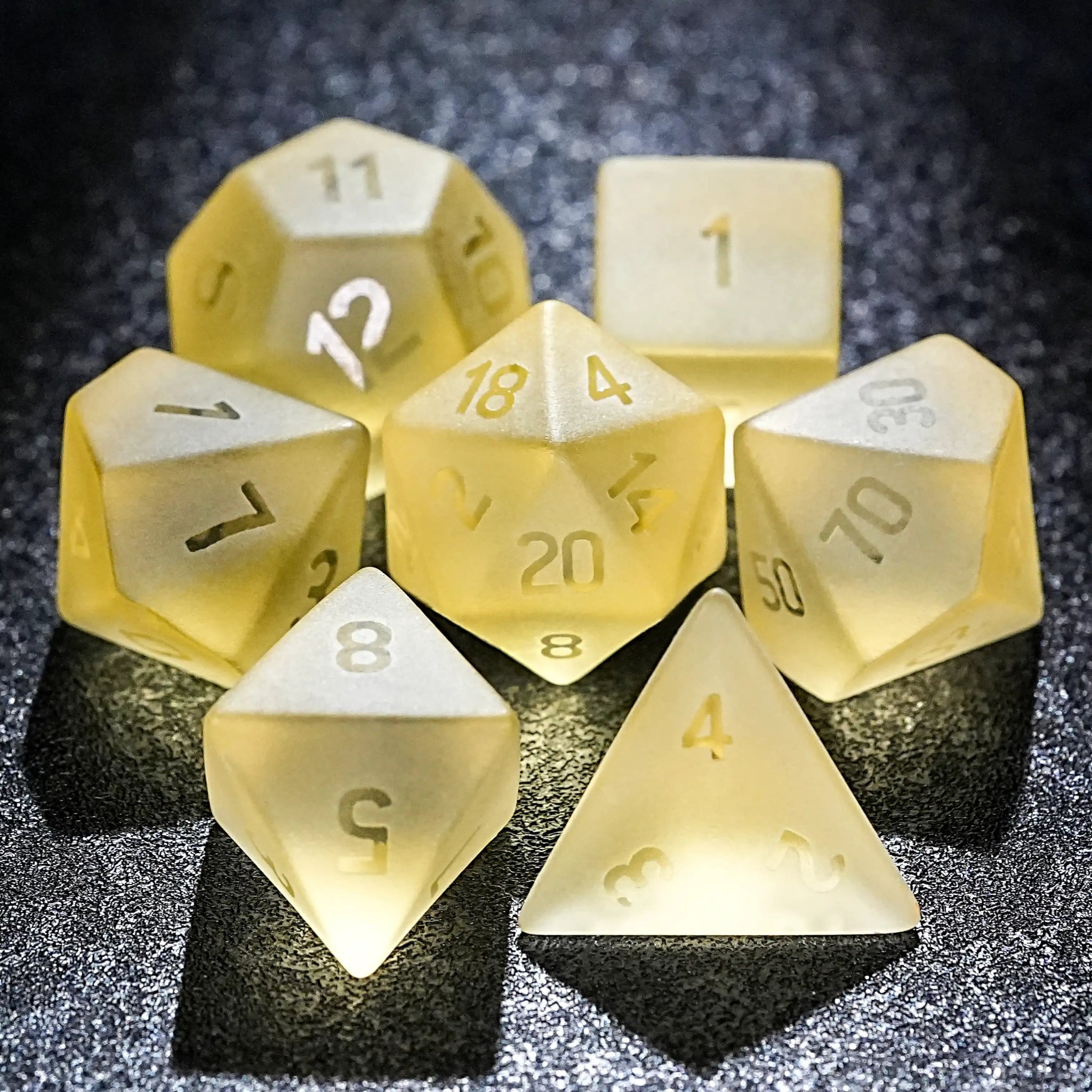 Light yellow gummy frosted and smooth gemstone dice set - Bear Dice