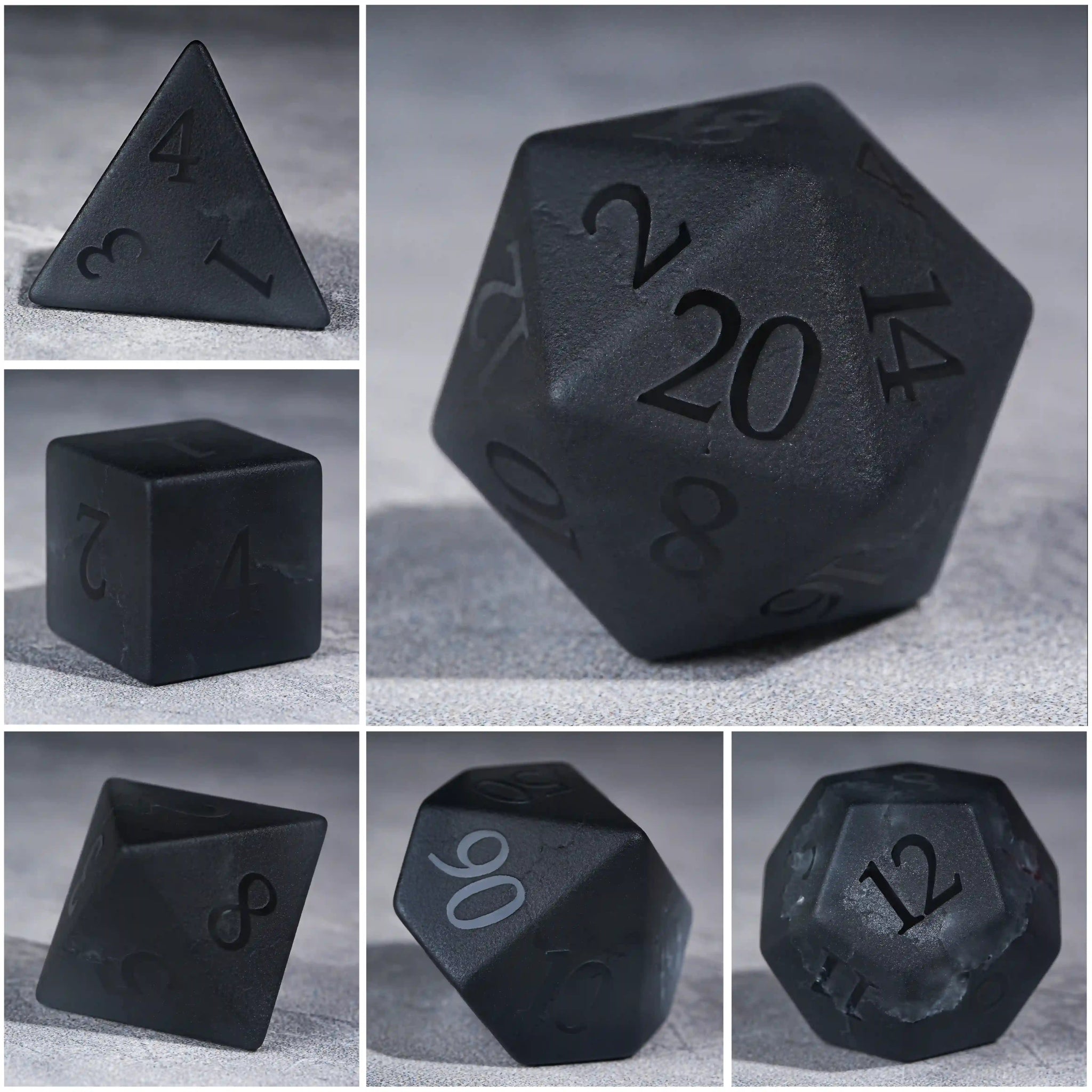 Matte Black Polyhedron Gemstone DND Dice Set - Bear Dice
