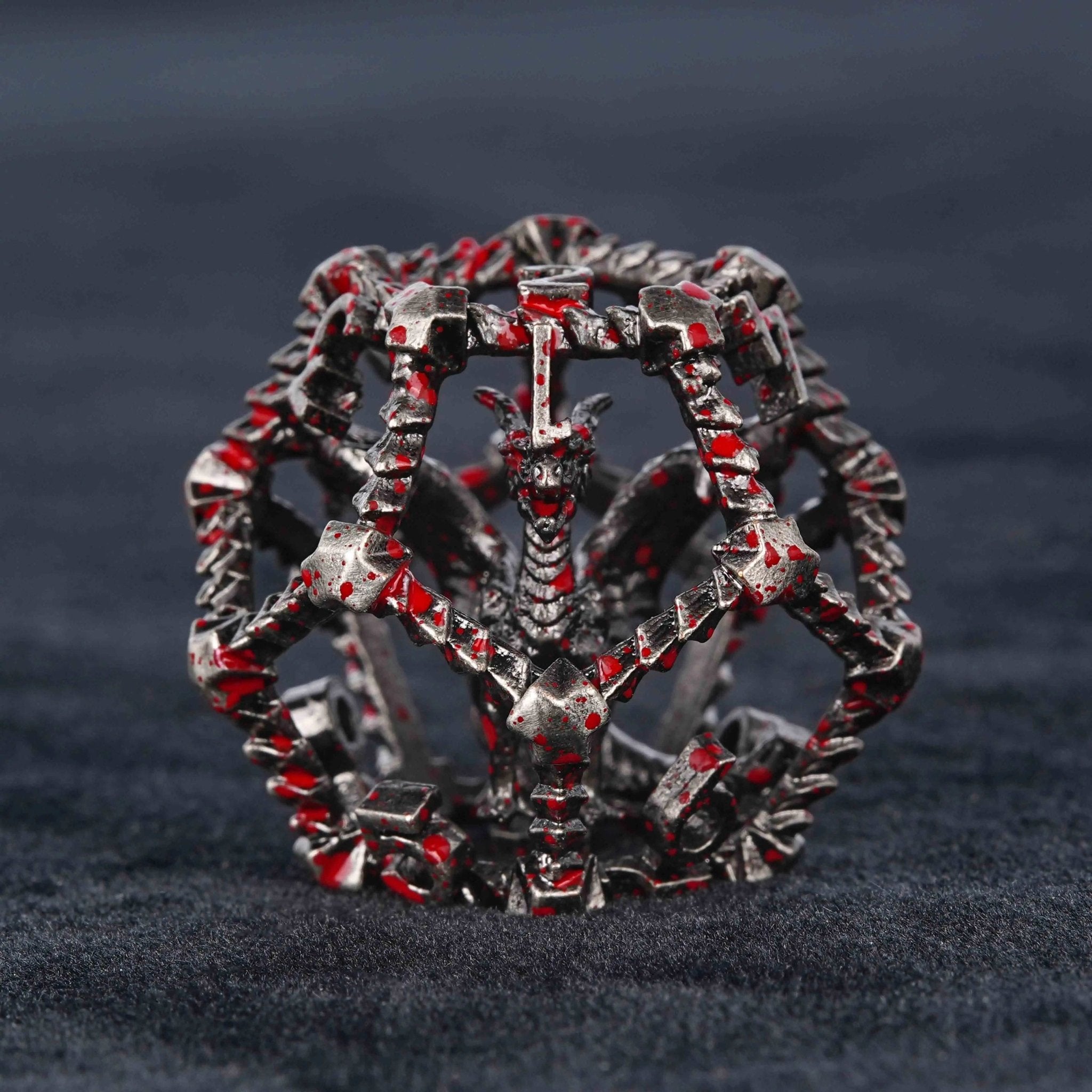 Metal Hollow 3D Dragon D&D Bloodstain Dice Set - Bear Dice