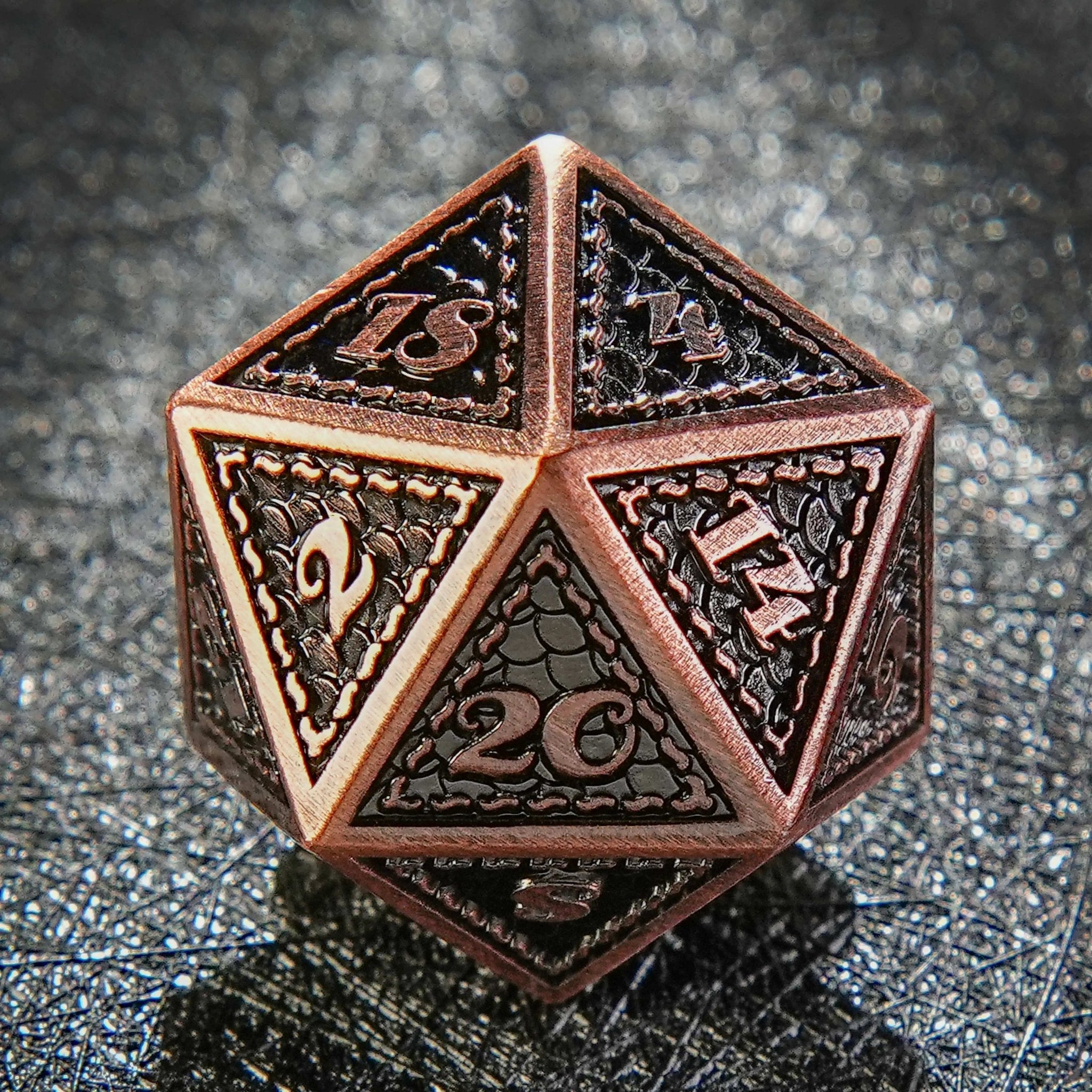 Metal solid dragon scale pattern ancient red copper dice set - Bear Dice
