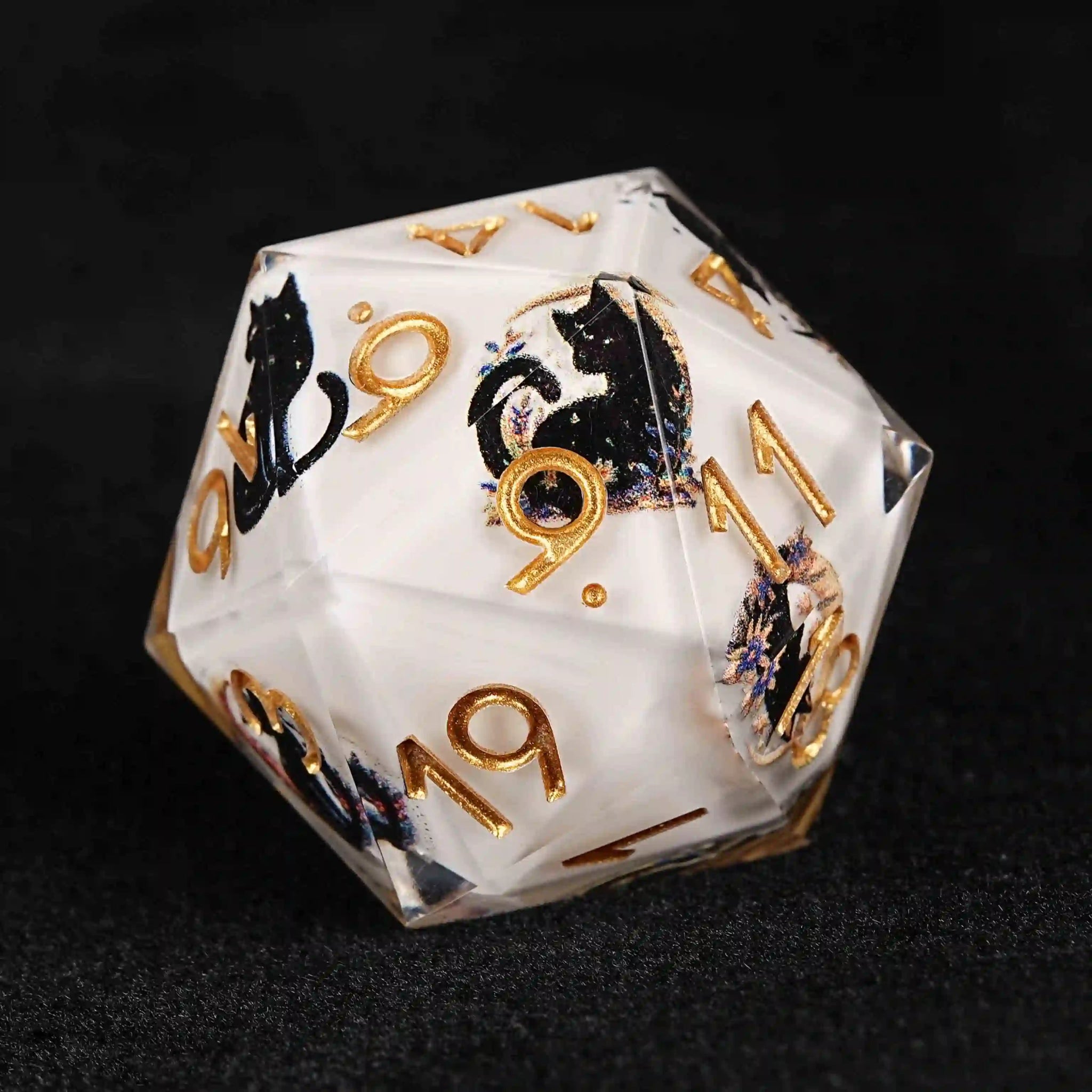 Moon Night Shadow Cat Guardian Unusual White Resin DnD Dice Set - Bear Dice