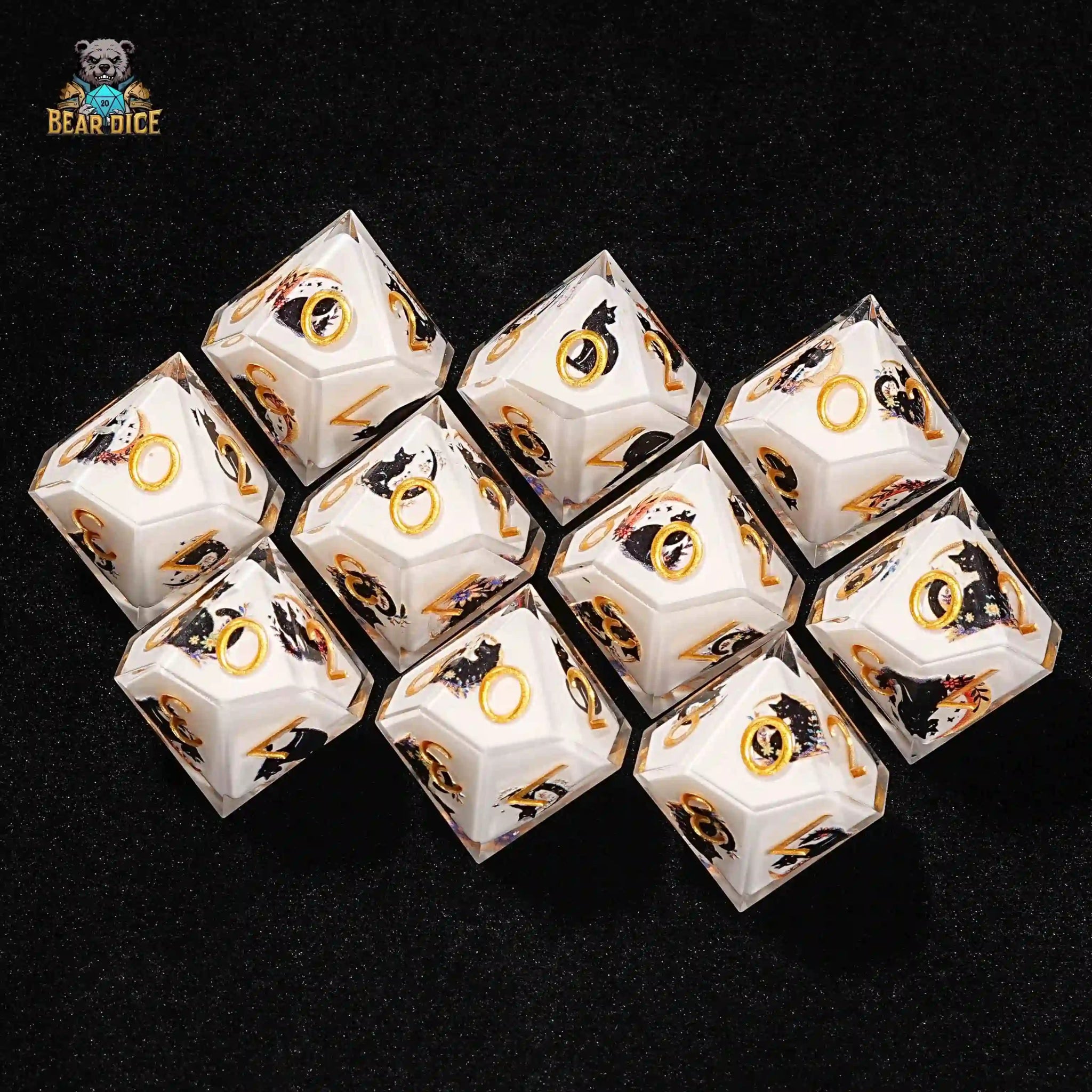 Moon Wizard Cat Resin 10 Sided Dice (D10 Dice) - Bear Dice