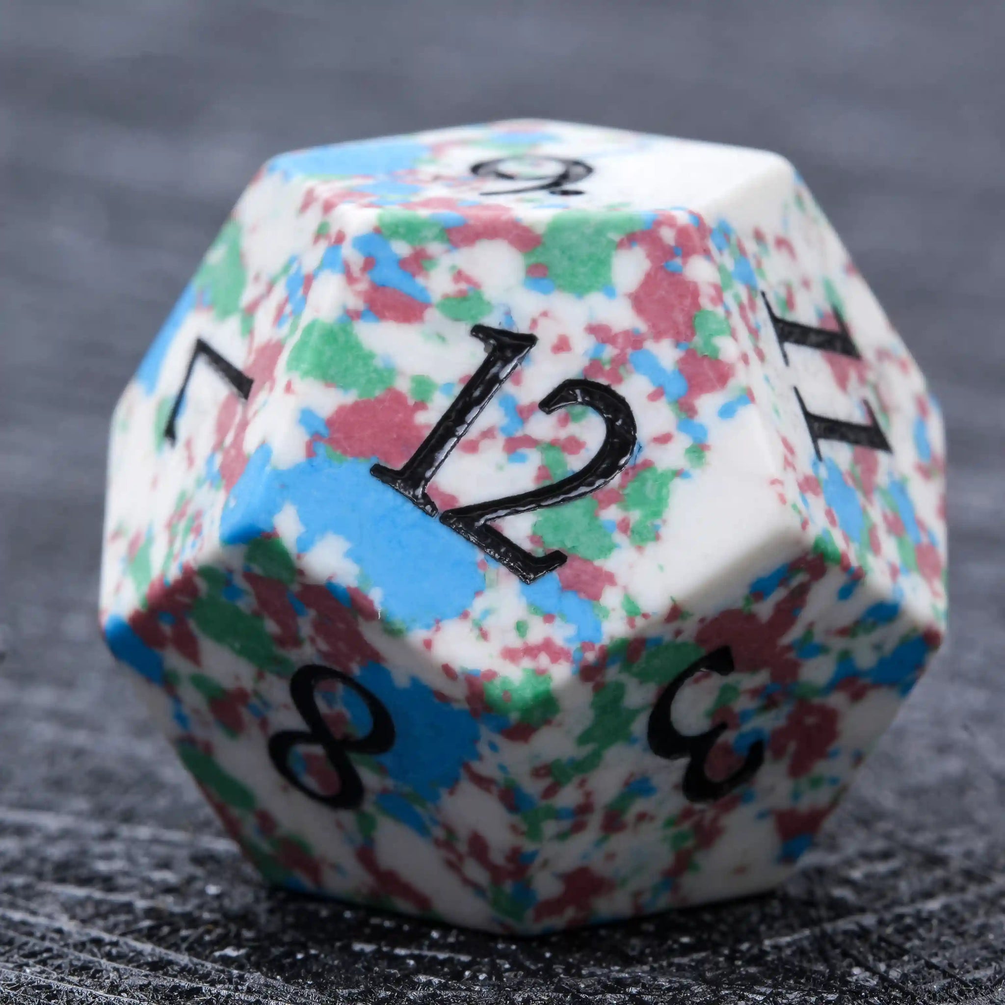 Natural color spotted gemstone DND dice set + black font - Bear Dice