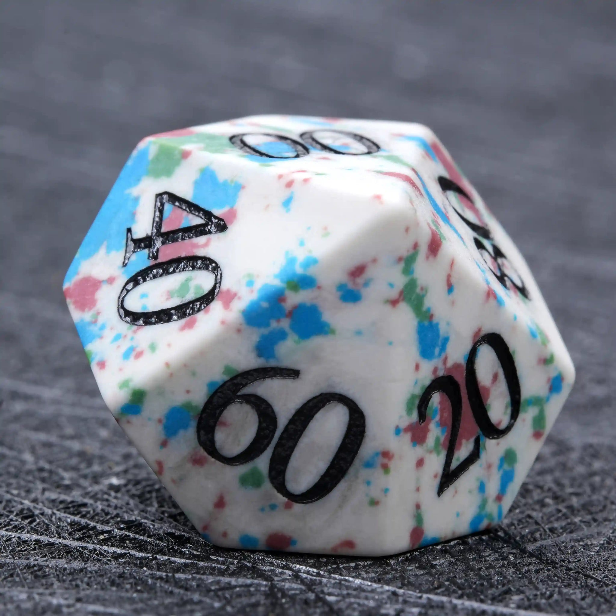 Natural color spotted gemstone DND dice set + black font - Bear Dice