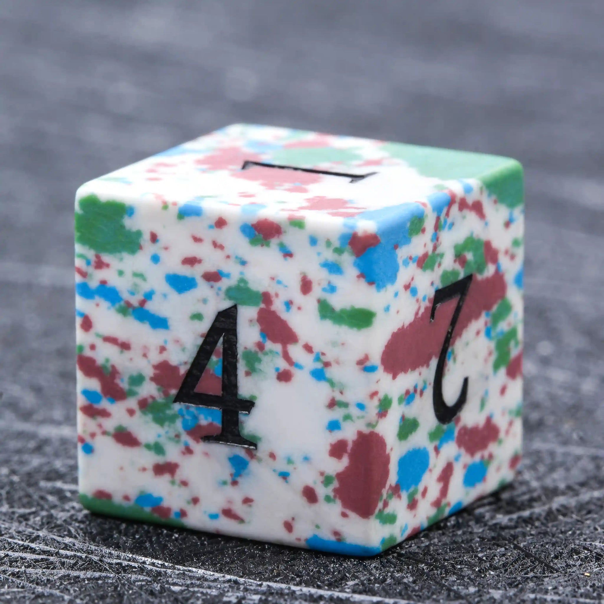 Natural color spotted gemstone DND dice set + black font - Bear Dice