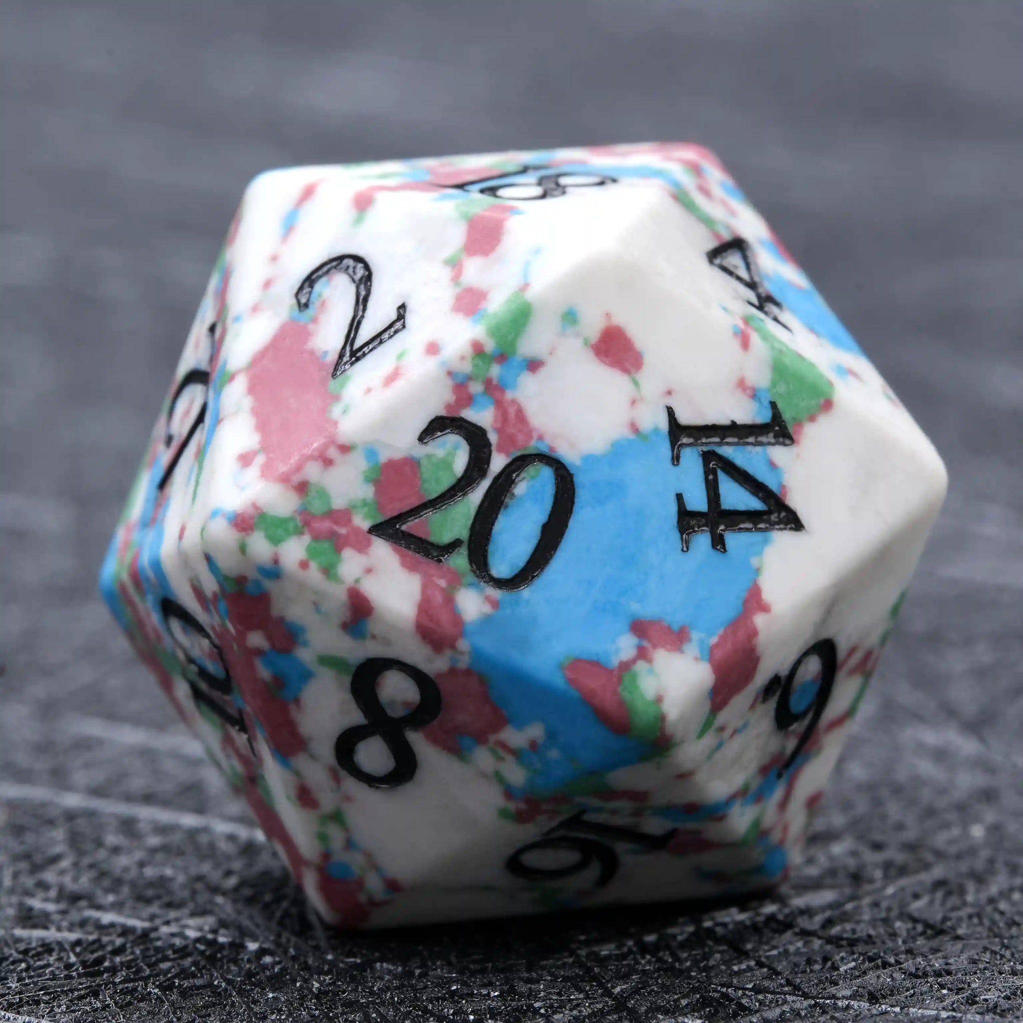 Natural color spotted gemstone DND dice set + black font - Bear Dice