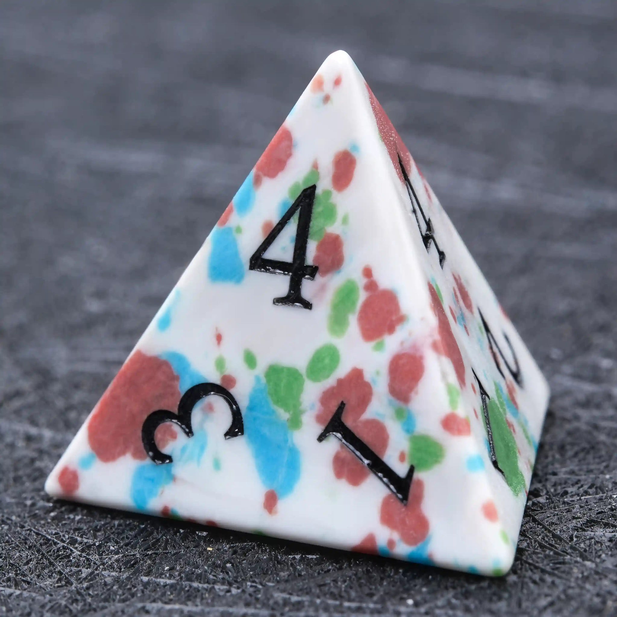 Natural color spotted gemstone DND dice set + black font - Bear Dice