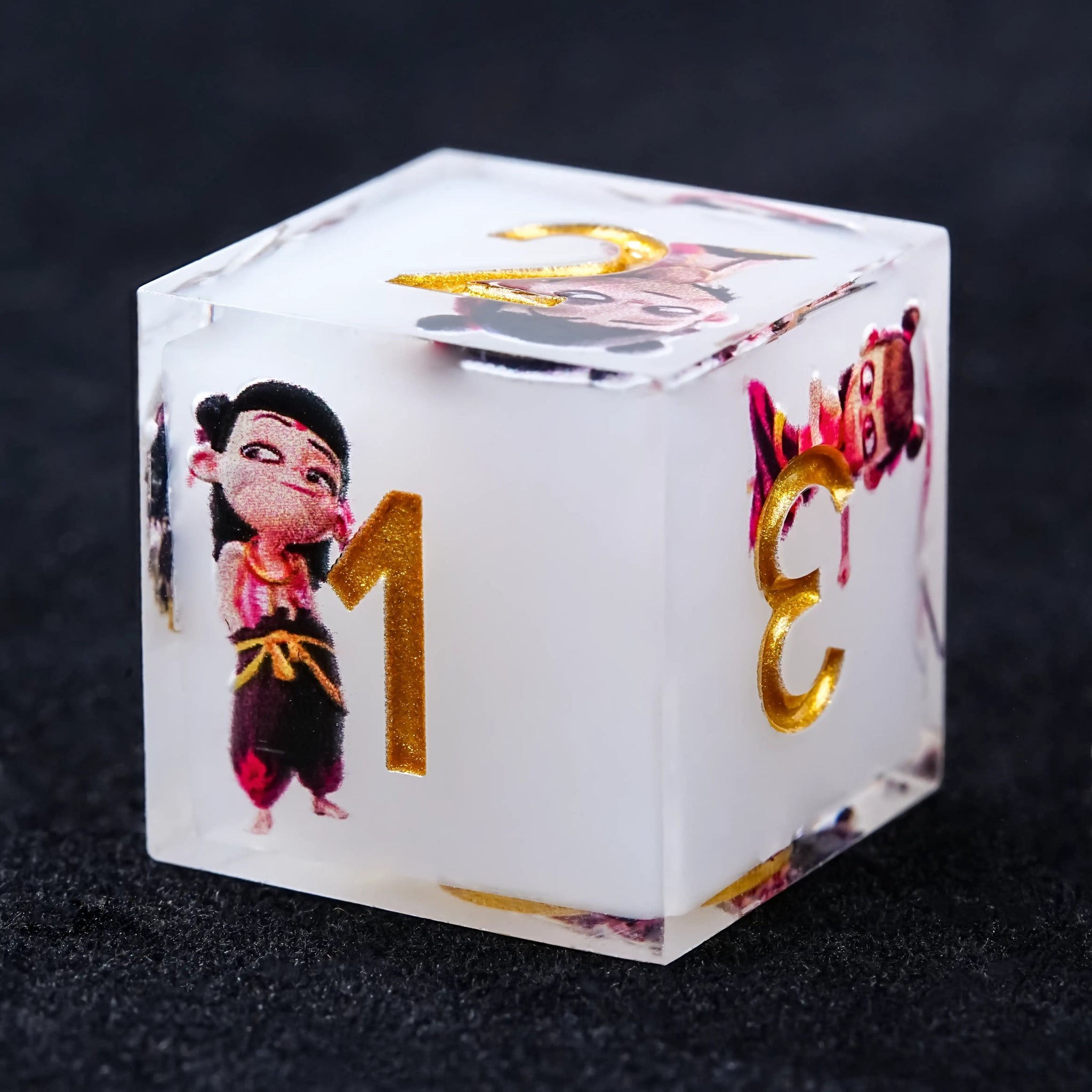Nezha Themed White Resin Dice Set with Gold Numbers - Bear Dice