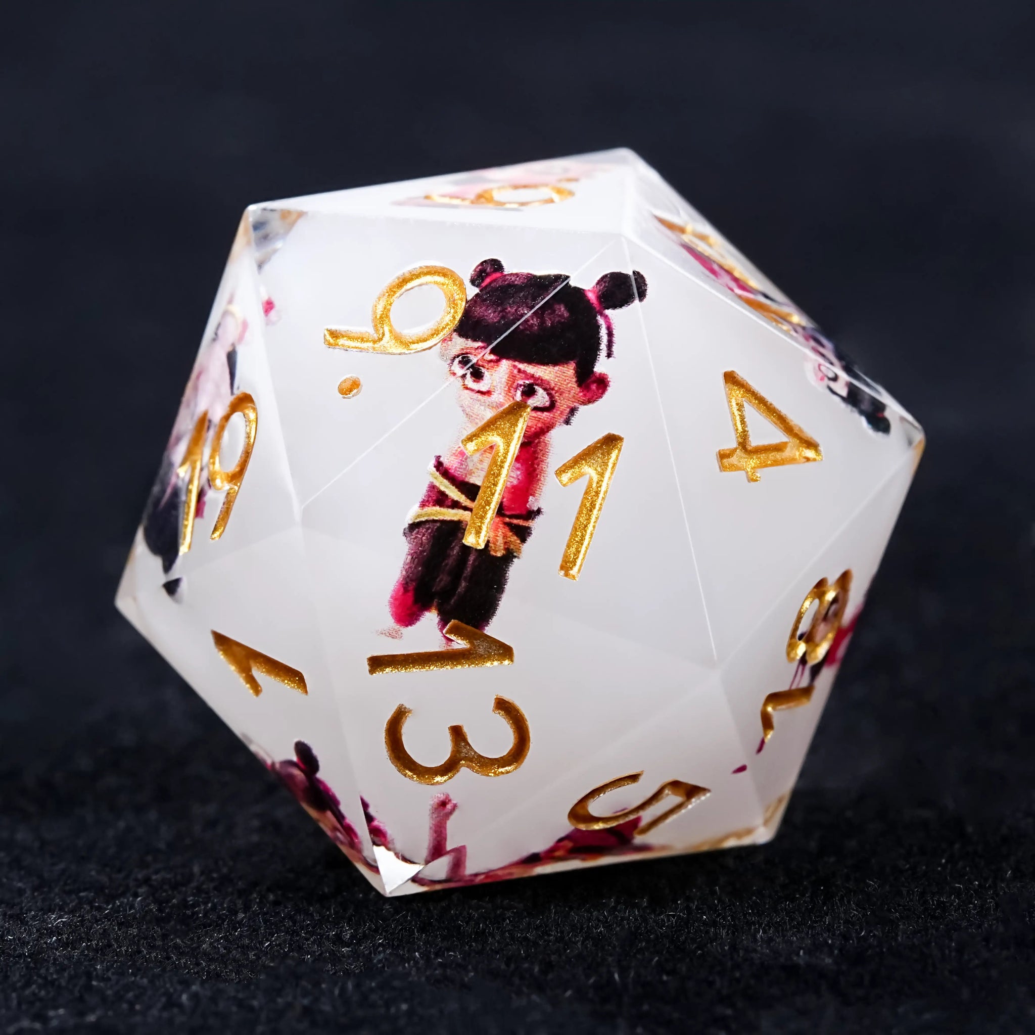 Nezha Themed White Resin Dice Set with Gold Numbers - Bear Dice