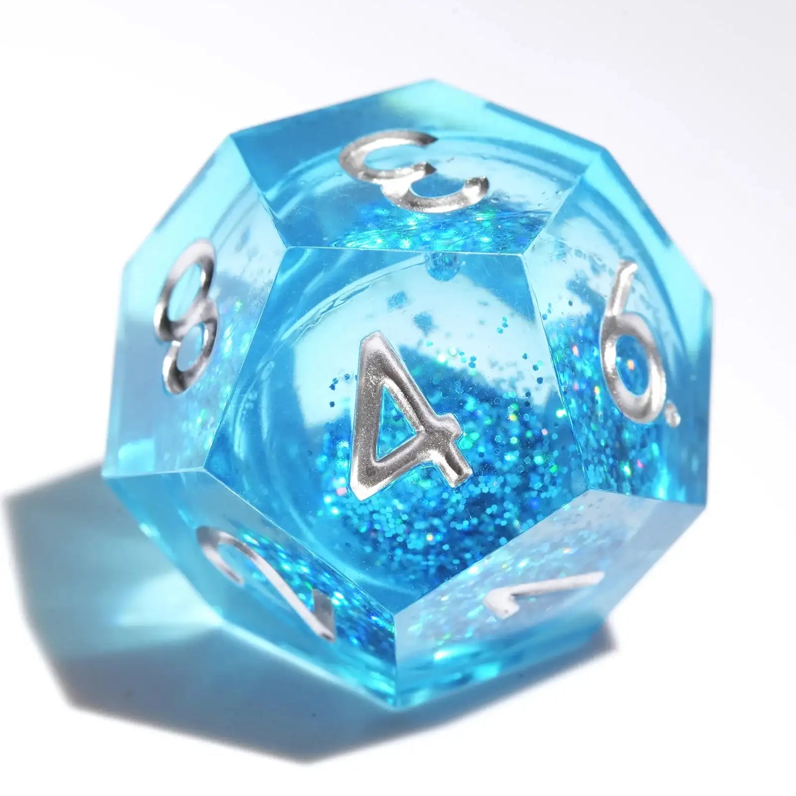 Ocean Theme - Liquid Core Resin DND Dice Set + Silver Font - Bear Dice