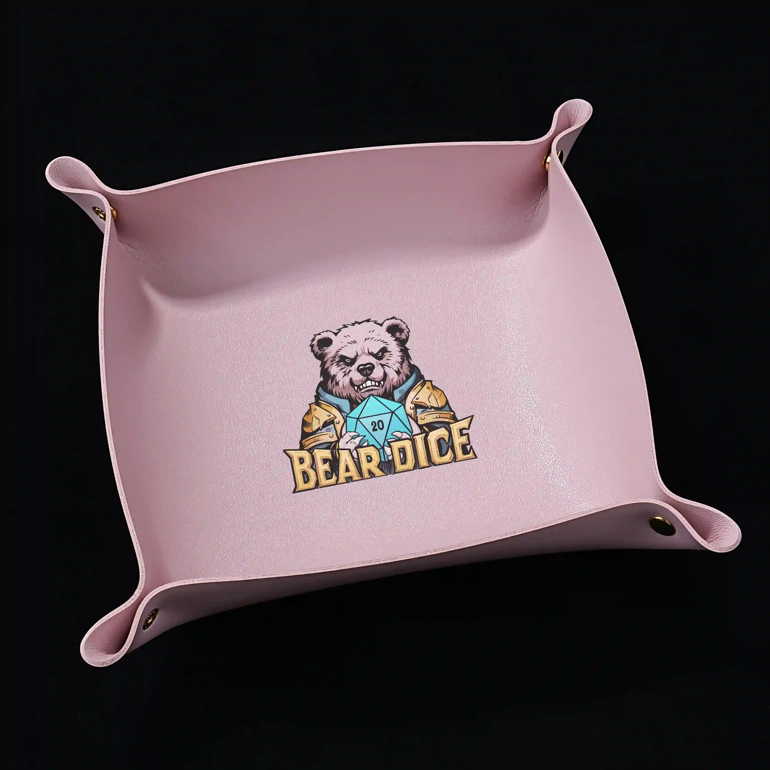 Pink PU leather dice tray for DND dice rolling with soft interior | BearDice