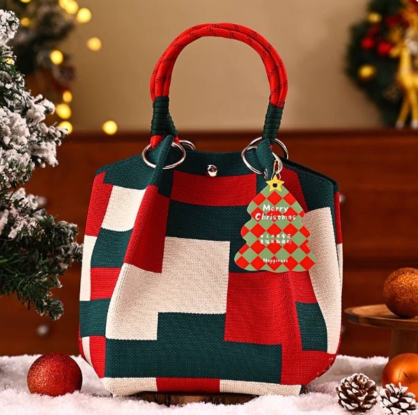 Portable Christmas gift tote bag, Santa Claus, Christmas tree, and reindeer knitted bag - Bear Dice