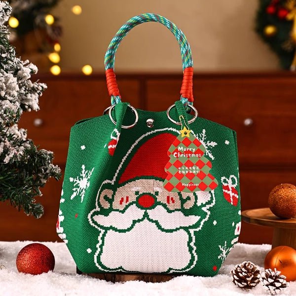 Portable Christmas gift tote bag, Santa Claus, Christmas tree, and reindeer knitted bag - Bear Dice