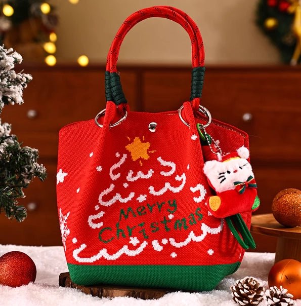 Portable Christmas gift tote bag, Santa Claus, Christmas tree, and reindeer knitted bag - Bear Dice