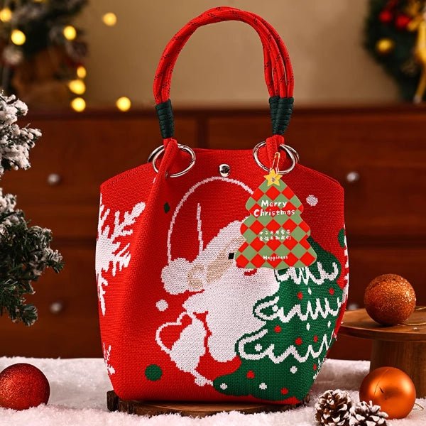 Portable Christmas gift tote bag, Santa Claus, Christmas tree, and reindeer knitted bag - Bear Dice