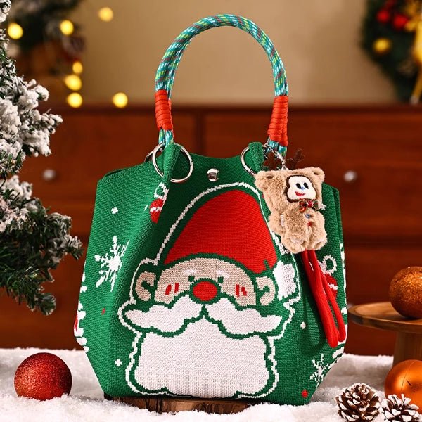 Portable Christmas gift tote bag, Santa Claus, Christmas tree, and reindeer knitted bag - Bear Dice