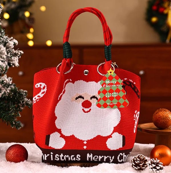 Portable Christmas gift tote bag, Santa Claus, Christmas tree, and reindeer knitted bag - Bear Dice