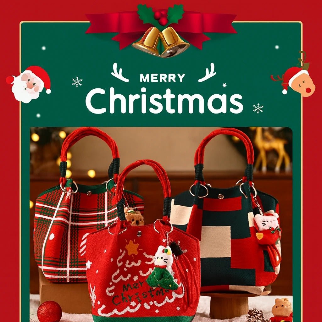 Portable Christmas gift tote bag, Santa Claus, Christmas tree, and reindeer knitted bag - Bear Dice