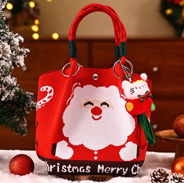 Portable Christmas gift tote bag, Santa Claus, Christmas tree, and reindeer knitted bag - Bear Dice