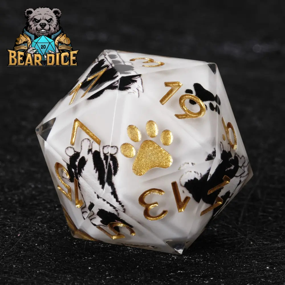 Border Collie White Resin D&D D20 Dice | Single D20 for RPG