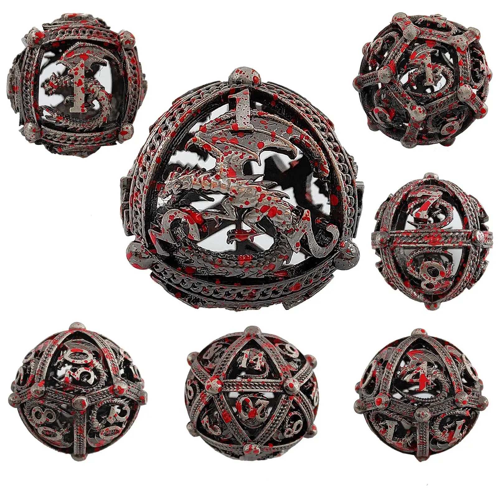 Pteranodon Round Bloodstained Hollow Metal D&D Dice Set - Bear Dice