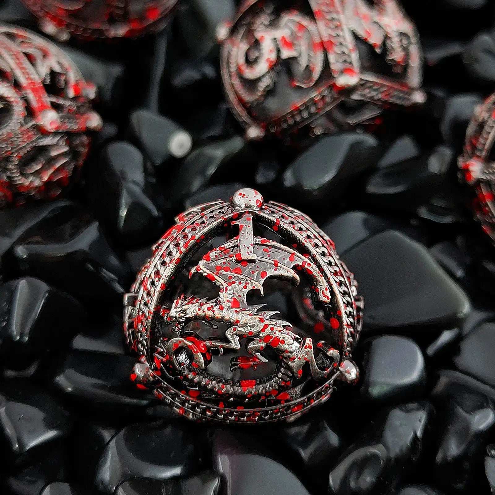 Pteranodon Round Bloodstained Hollow Metal D&D Dice Set - Bear Dice