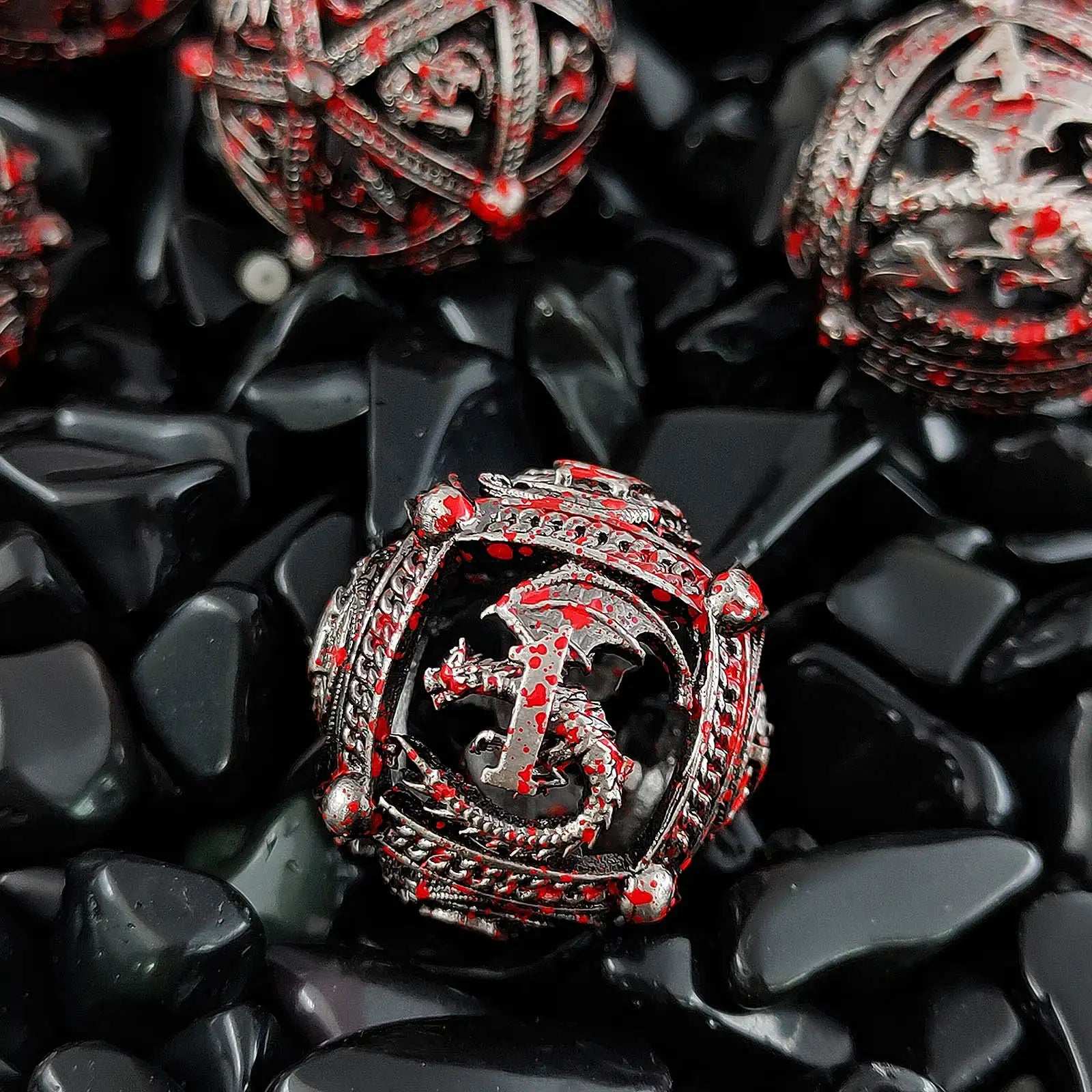 Pteranodon Round Bloodstained Hollow Metal D&D Dice Set - Bear Dice