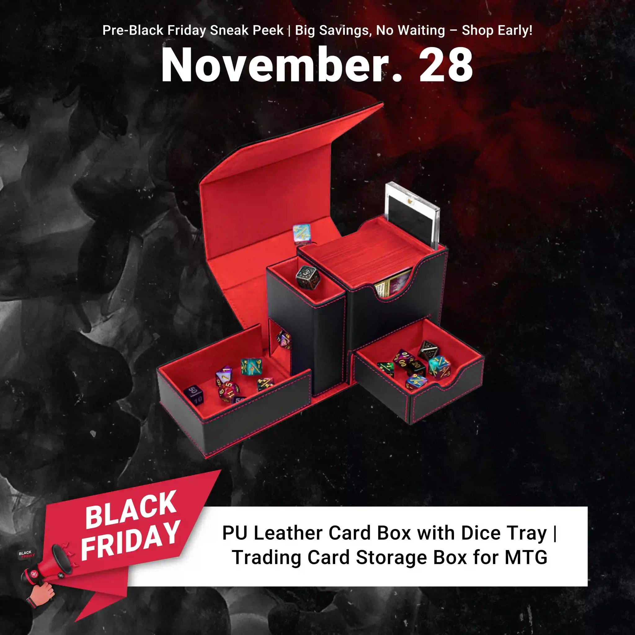 PU Leather Card Box with Dice Tray | Trading Card Storage Box for MTG, Pokemon, DnD, and Board Games - Bear Dice