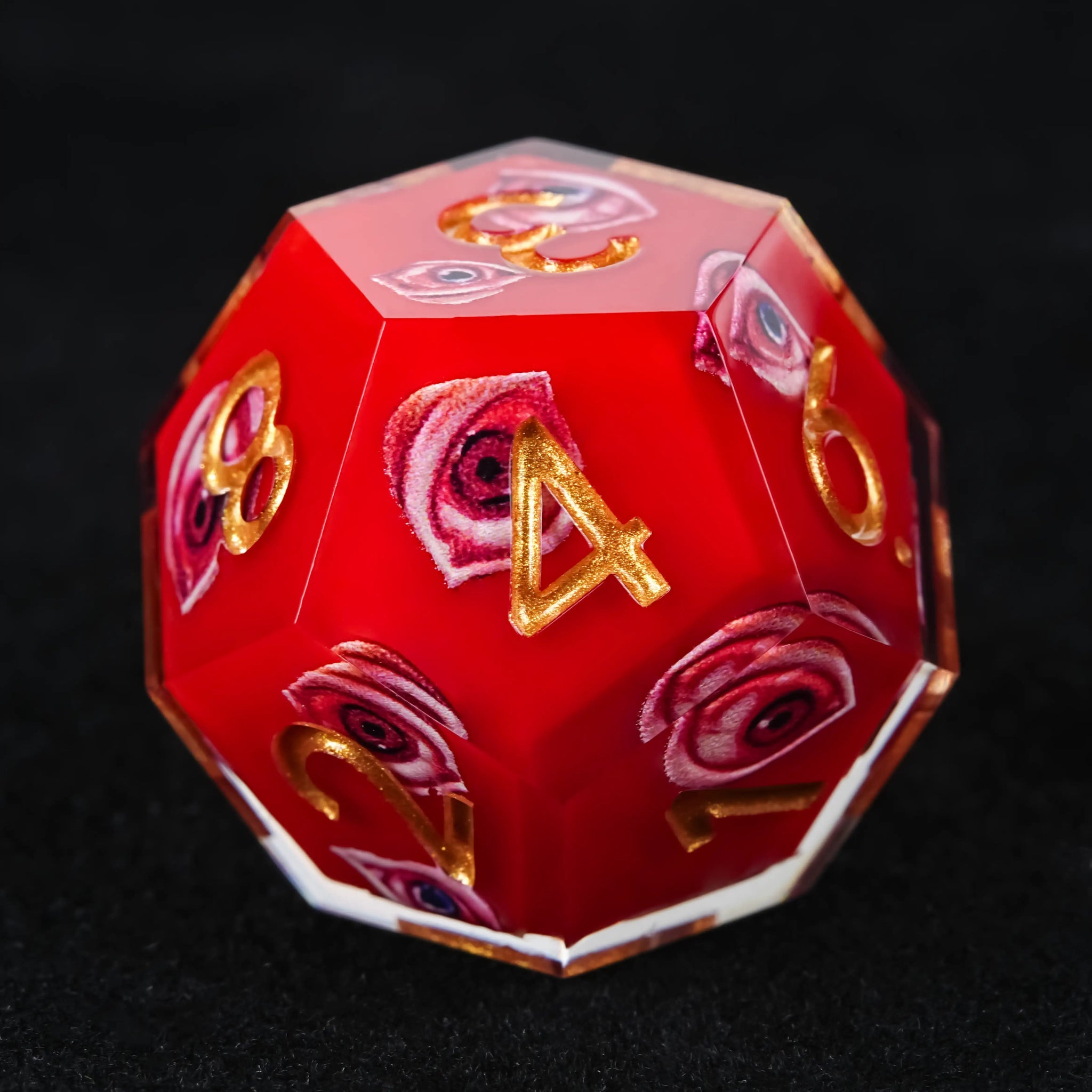 Red Eye Resin Dice Set with Gold Numbers - RPG DND - Bear Dice