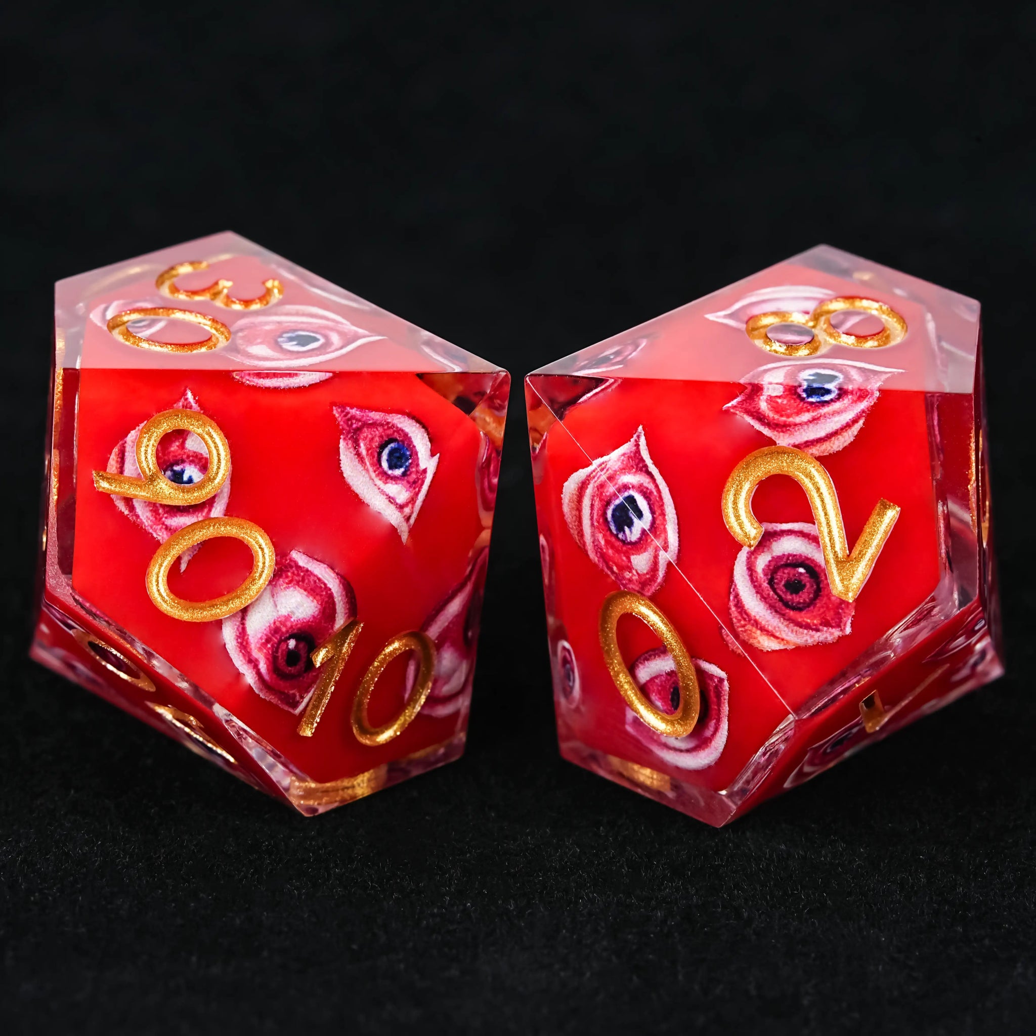 Red Eye Resin Dice Set with Gold Numbers - RPG DND - Bear Dice