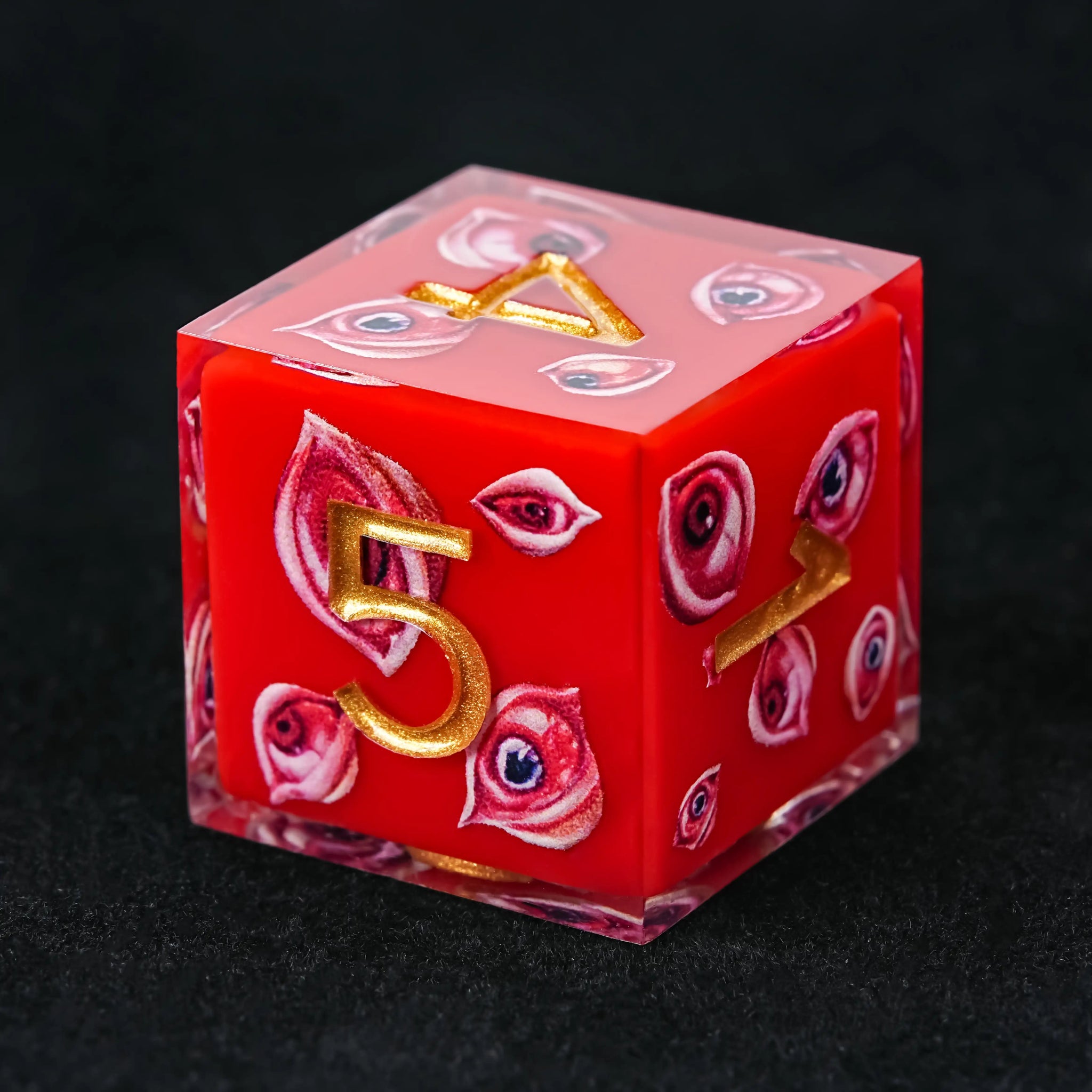 Red Eye Resin Dice Set with Gold Numbers - RPG DND - Bear Dice