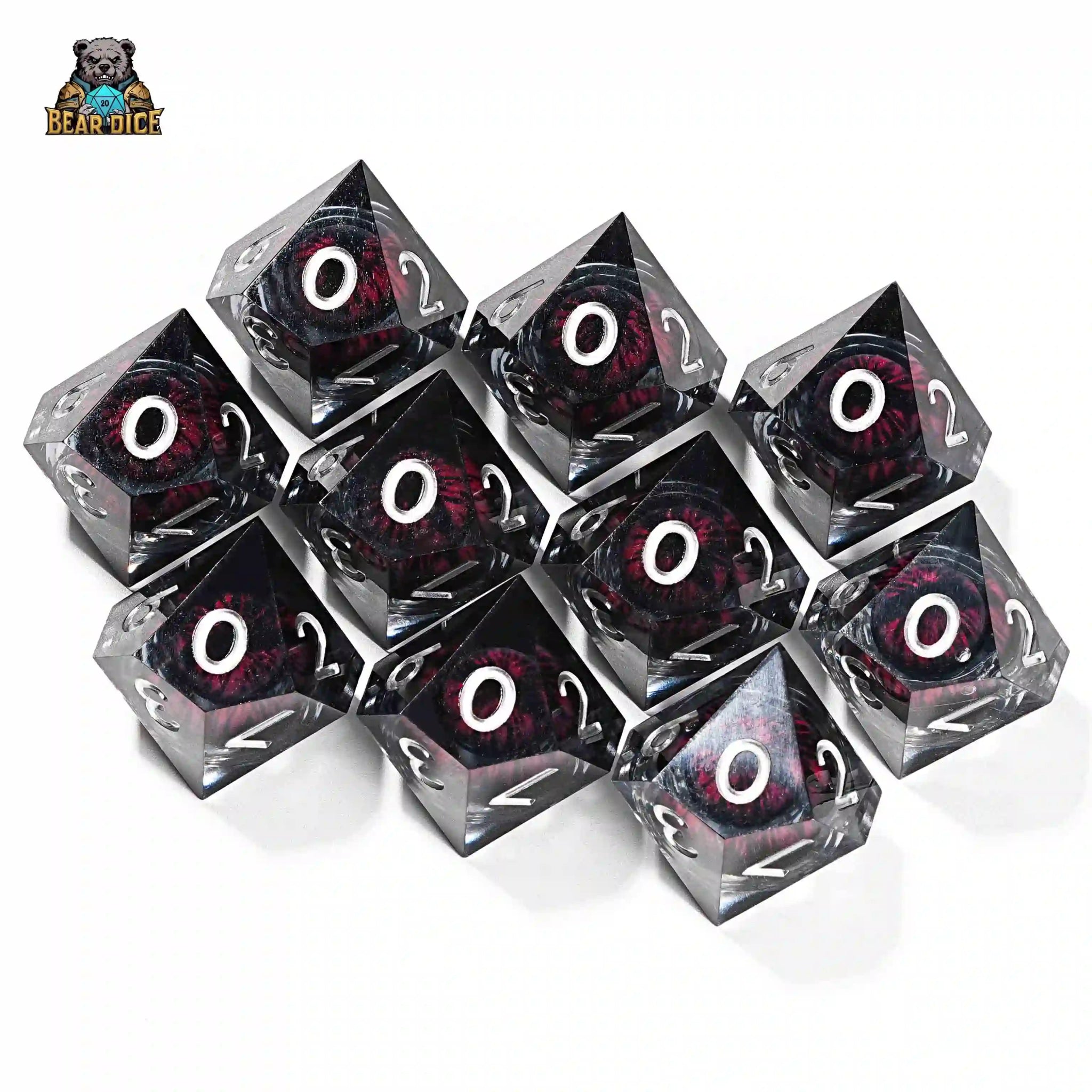 Red Eye Spirit Liquid Lock Black Crystal D10 Dice - Resin 10 Siede Dice - Bear Dice