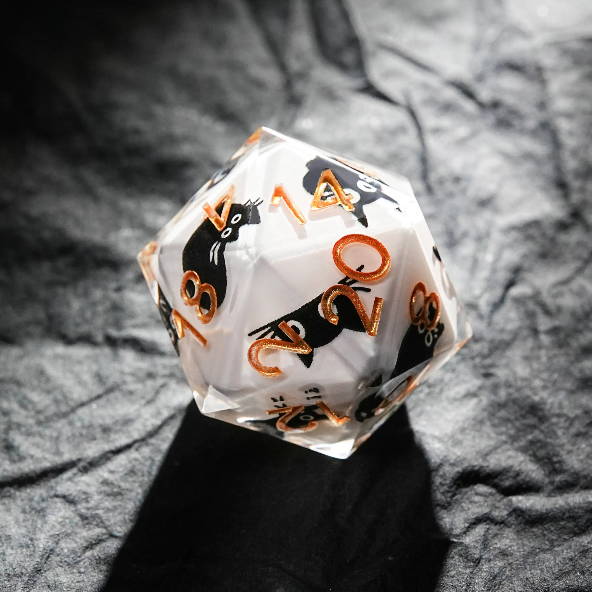Resin Black Cat 20 Sided die (D20 Dice) + Gold Numbers - Bear Dice