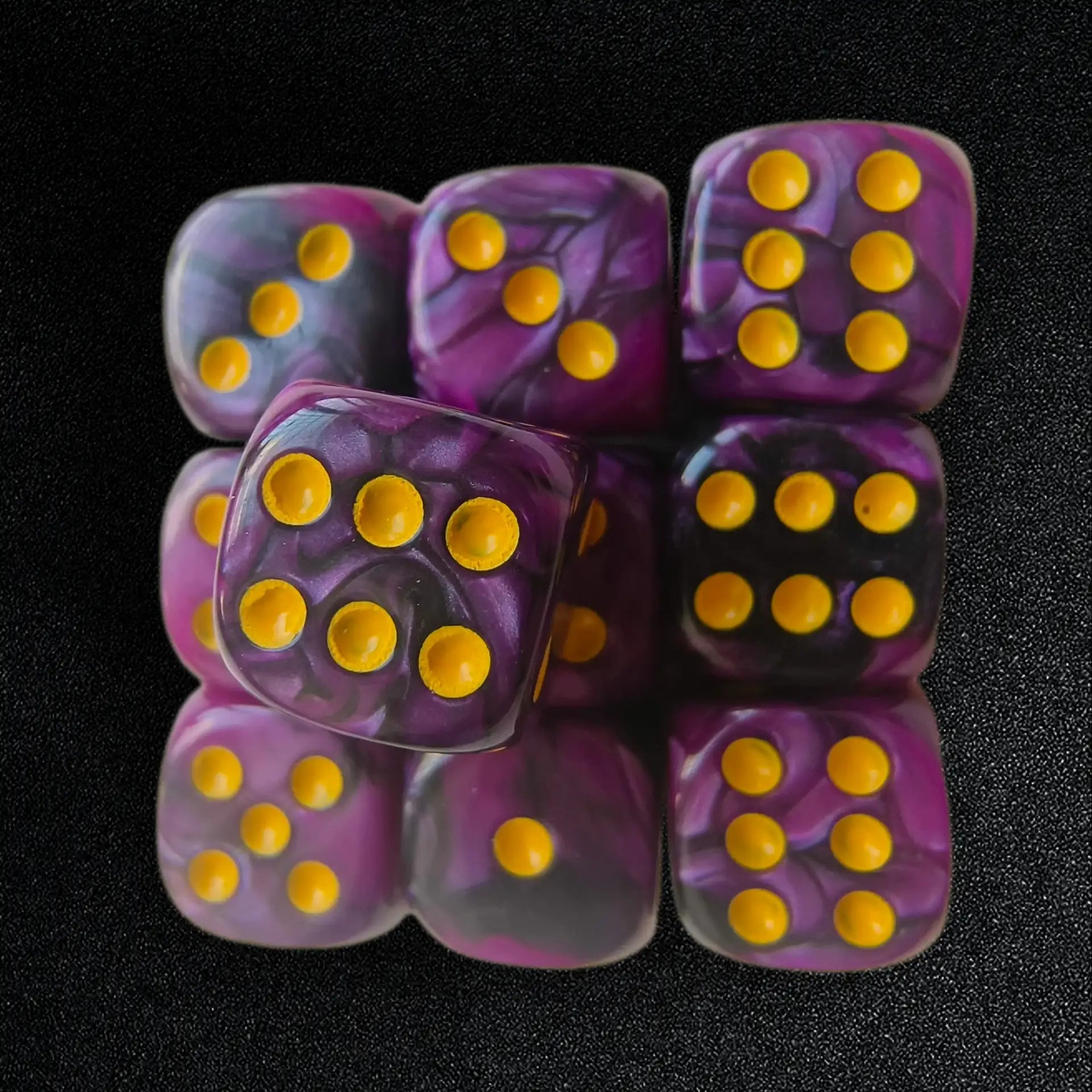 Rounded corner twin black and purple acrylic 10 x D6 dice set - Bear Dice